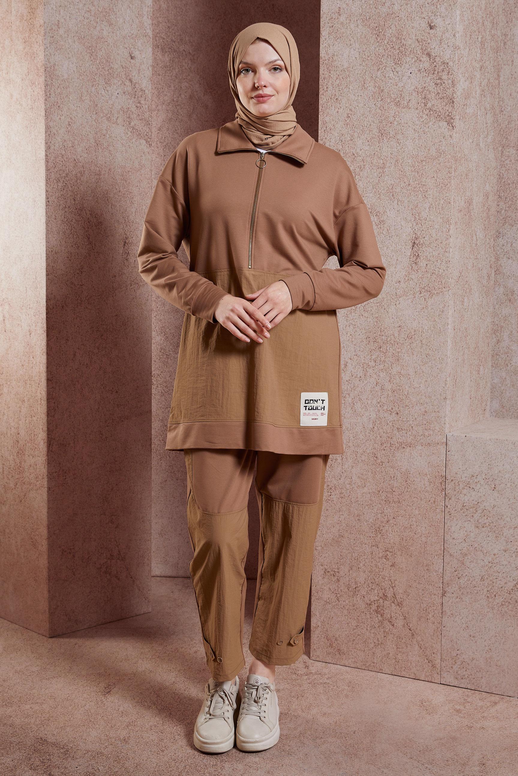 Tesettür giyim KAHVE PANTOLONLU EŞOFMAN TAKIM 44403