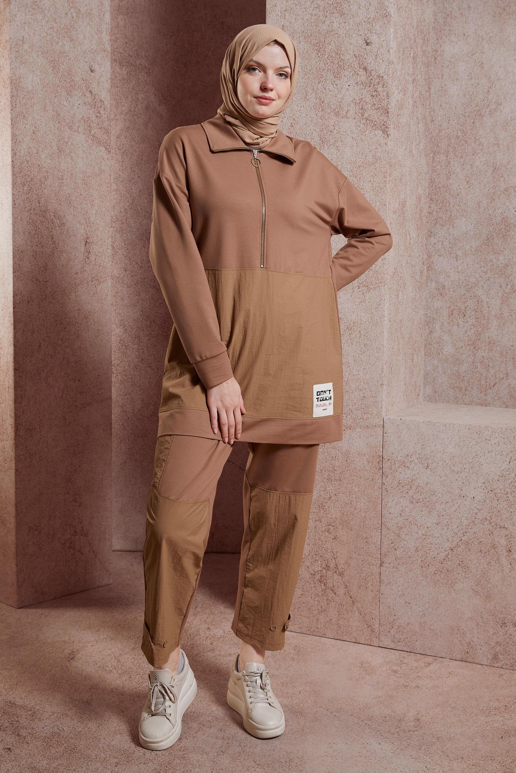 Tesettür giyim KAHVE PANTOLONLU EŞOFMAN TAKIM 44403