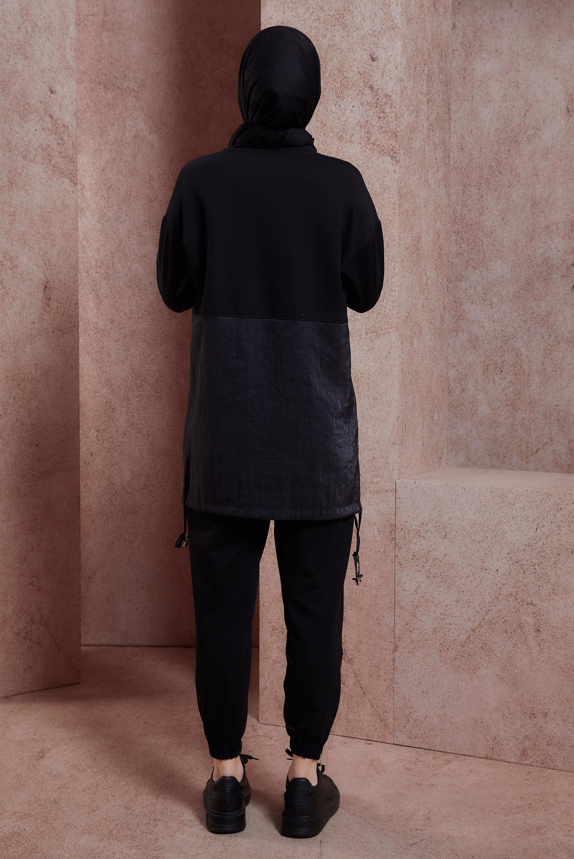 Tesettür giyim SİYAH YAZI BASKILI PANTOLONLU EŞOFMAN TAKIM 44405