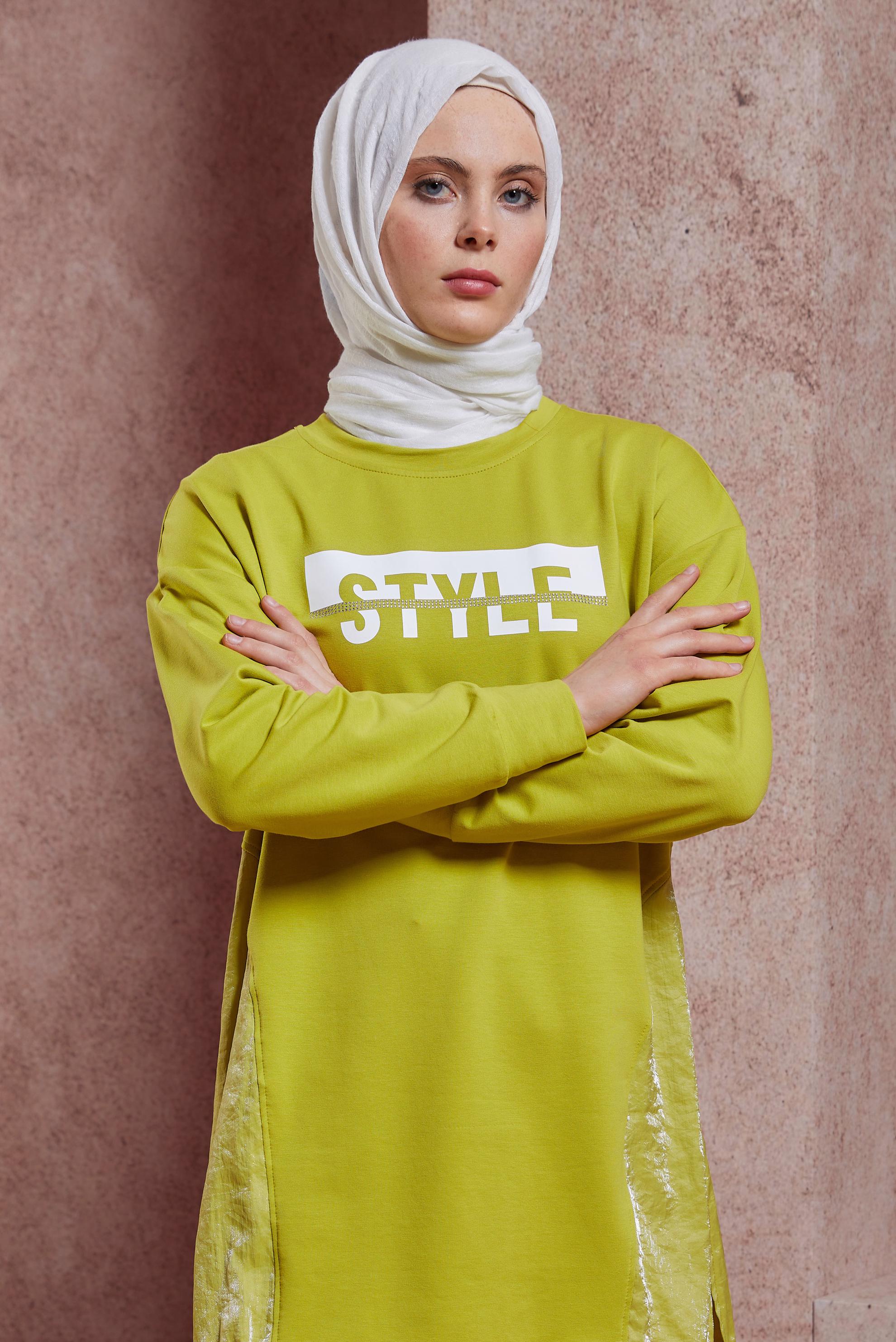 Tesettür giyim YEŞİL YAZI BASKILI PANTOLONLU EŞOFMAN TAKIM 44405