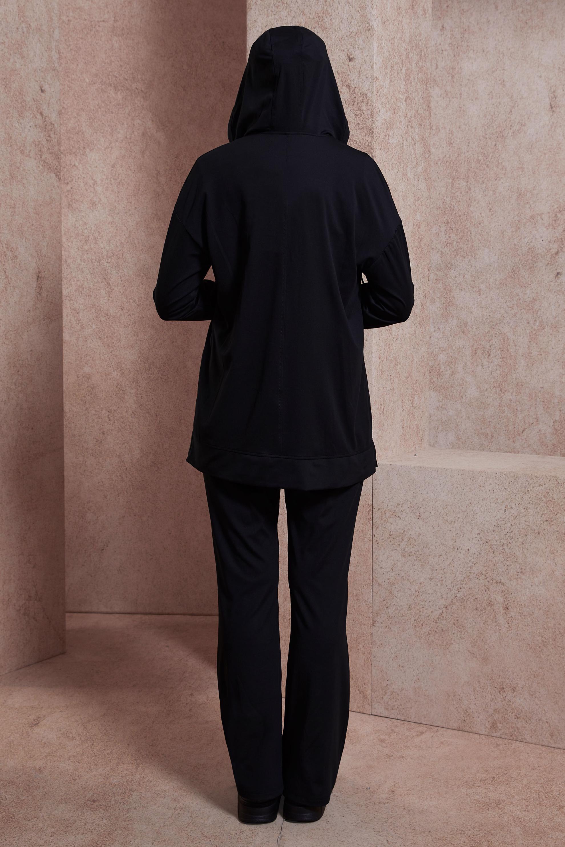Tesettür giyim SİYAH KAPÜŞONLU PANTOLONLU EŞOFMAN TAKIM 44406