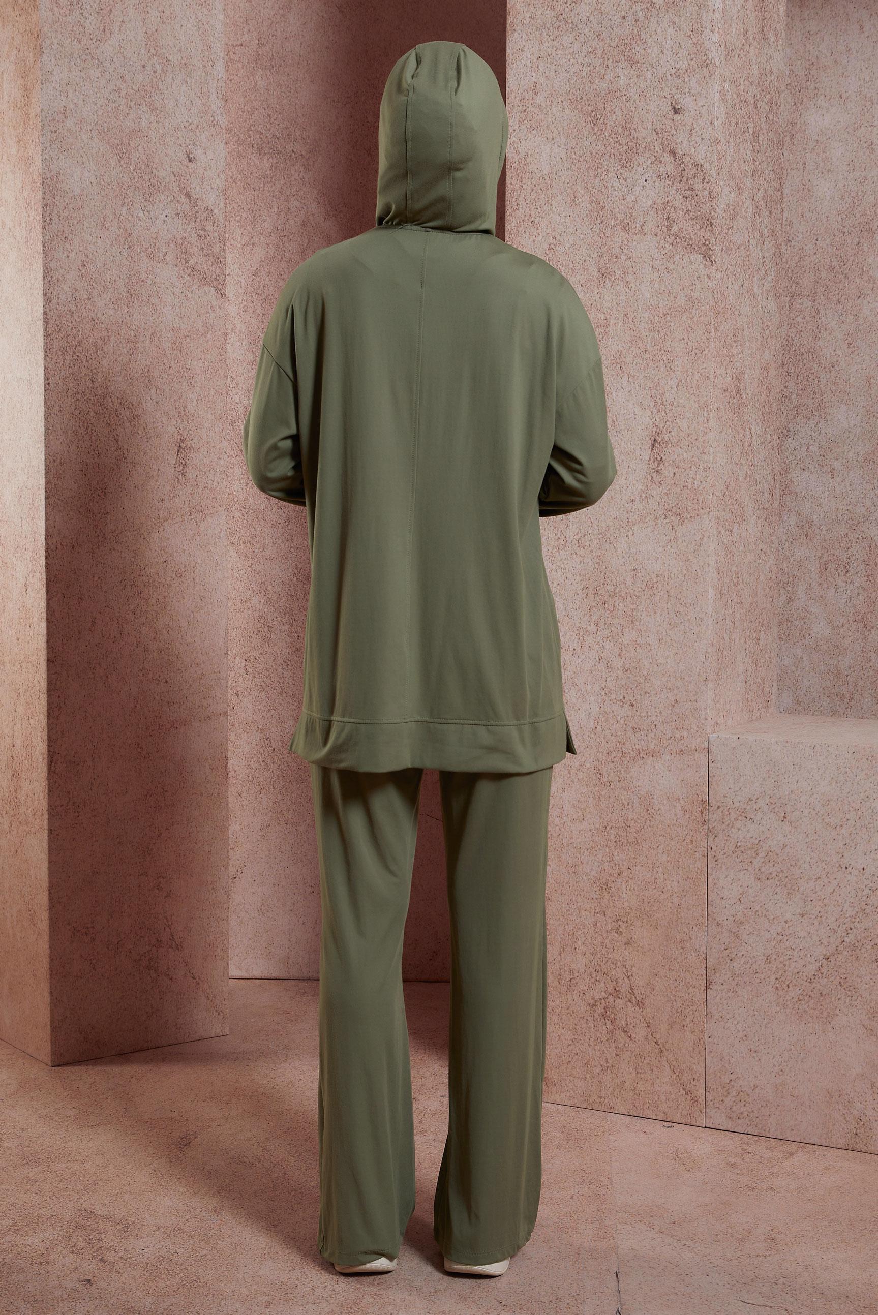 Tesettür giyim HAKİ KAPÜŞONLU PANTOLONLU EŞOFMAN TAKIM 44406