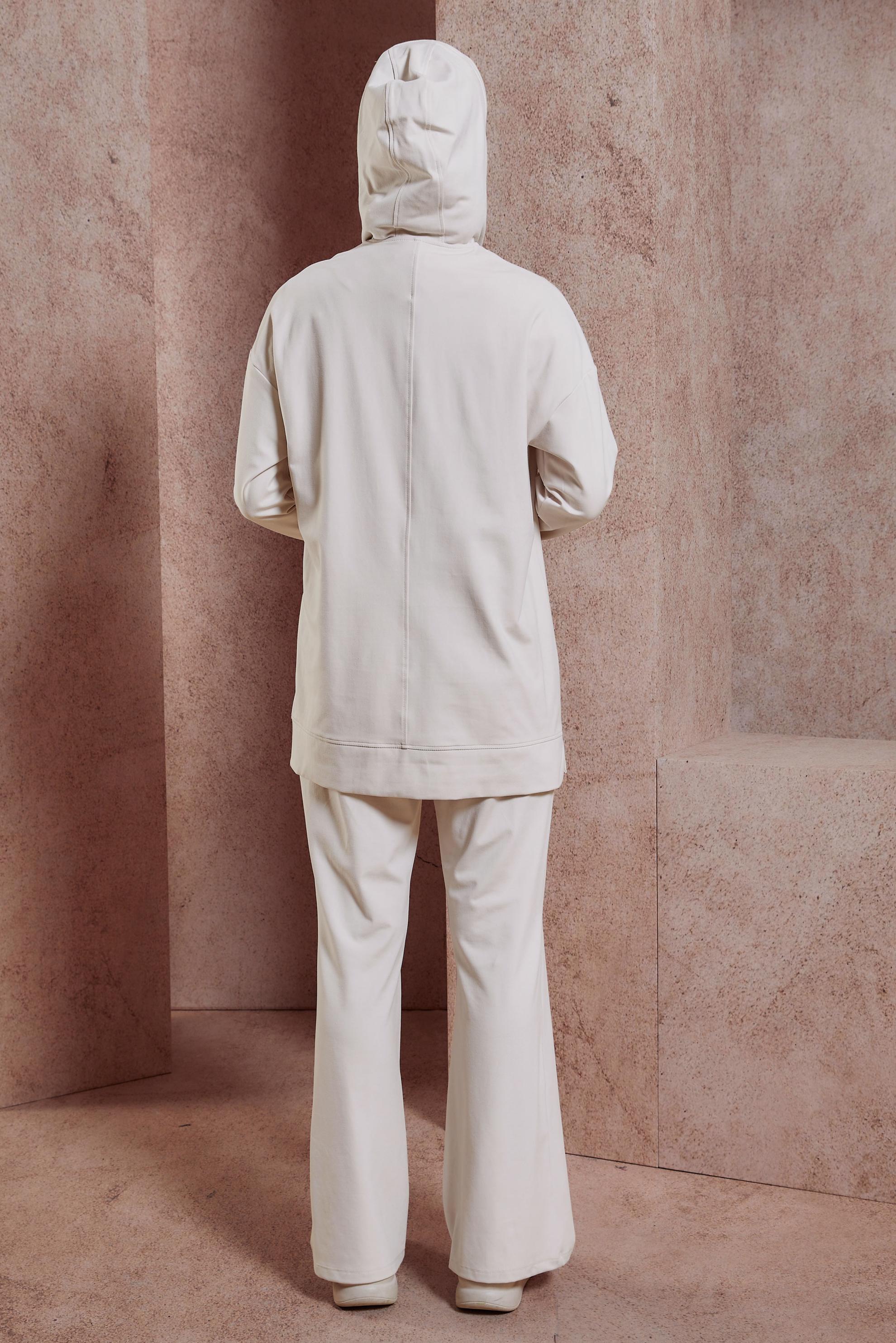 Tesettür giyim EKRU KAPÜŞONLU PANTOLONLU EŞOFMAN TAKIM 44406