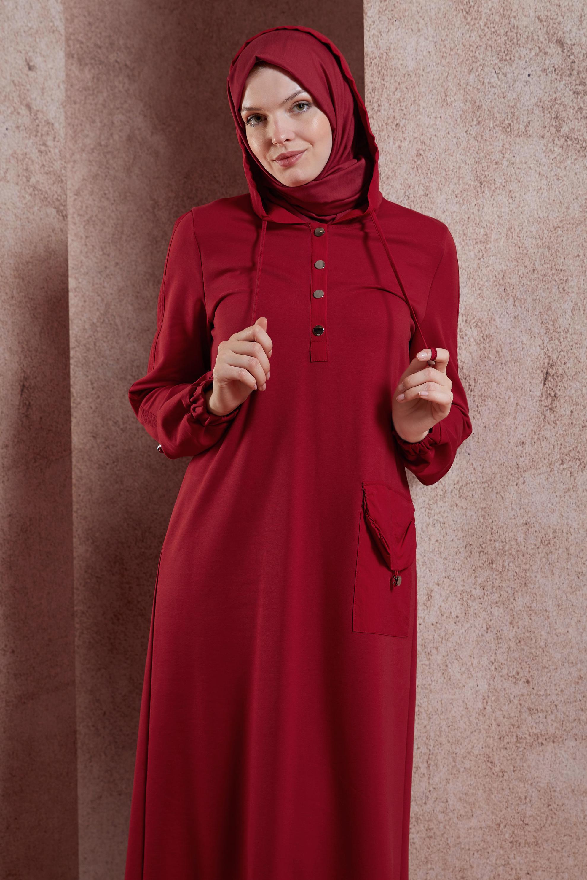 Vêtements hijab ROUGE ROBE DE SURVÊTEMENT À CAPUCHE 44407