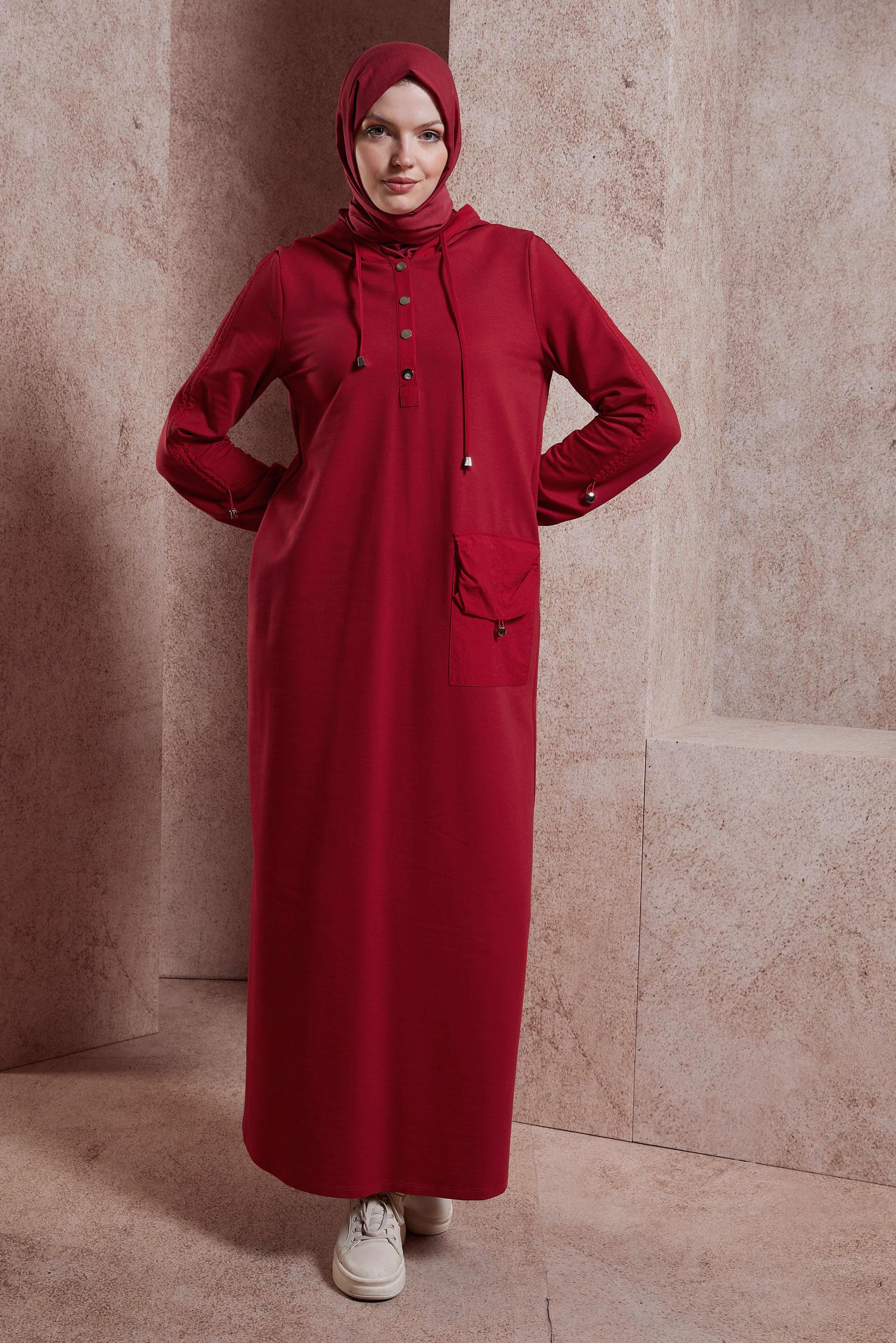 Vêtements hijab ROUGE ROBE DE SURVÊTEMENT À CAPUCHE 44407