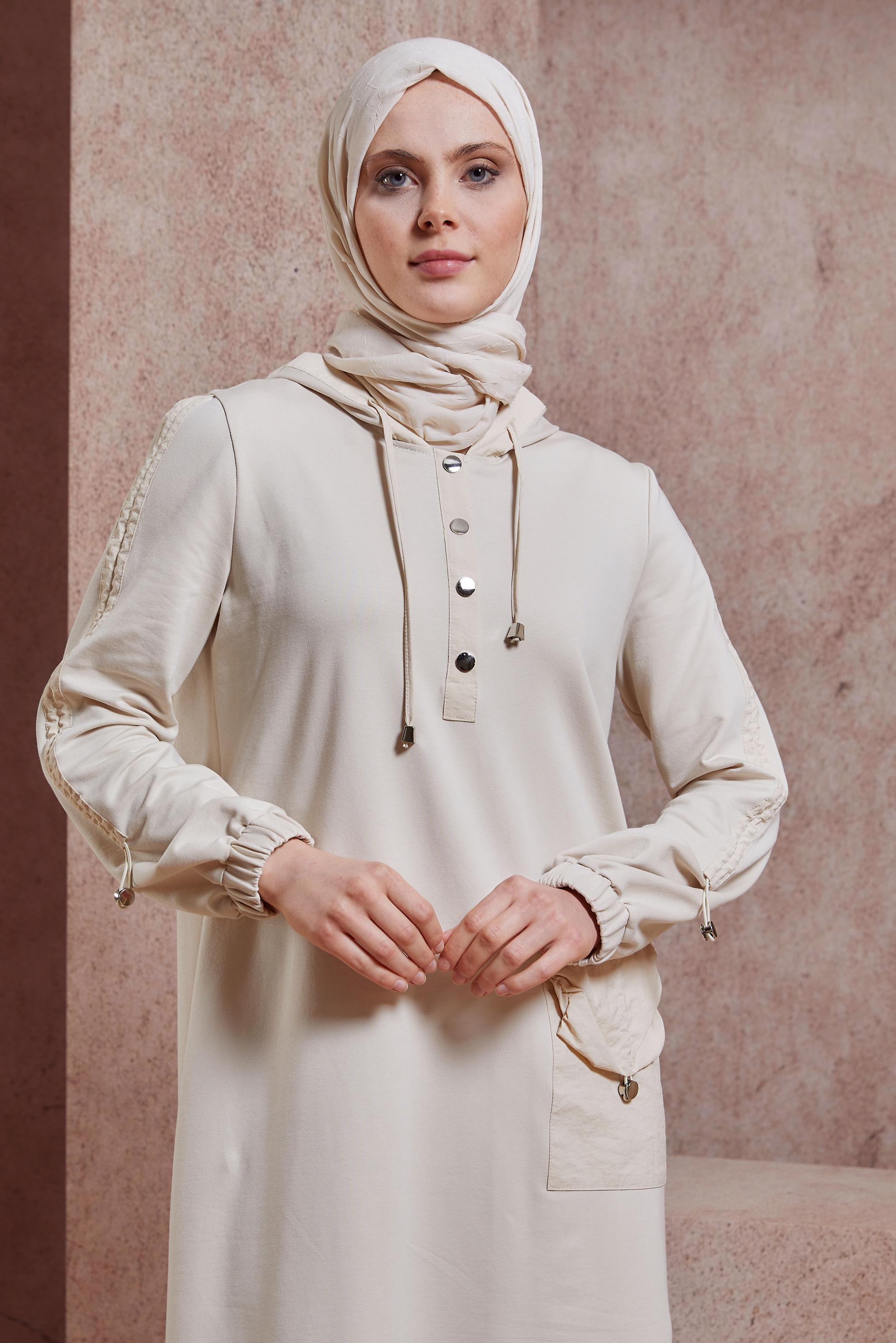 Vêtements hijab BEIGE ROBE DE SURVÊTEMENT À CAPUCHE 44407
