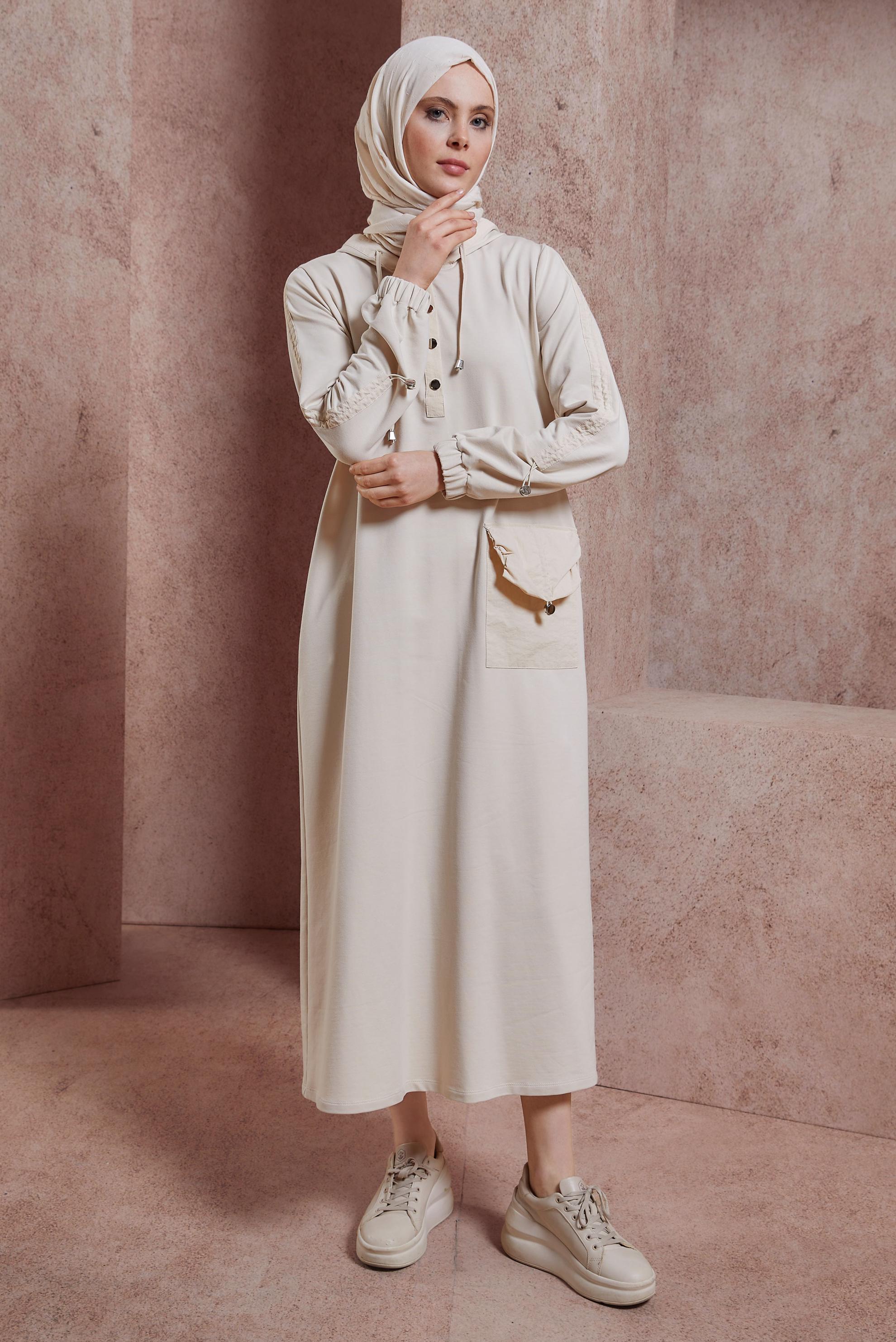 Vêtements hijab BEIGE ROBE DE SURVÊTEMENT À CAPUCHE 44407