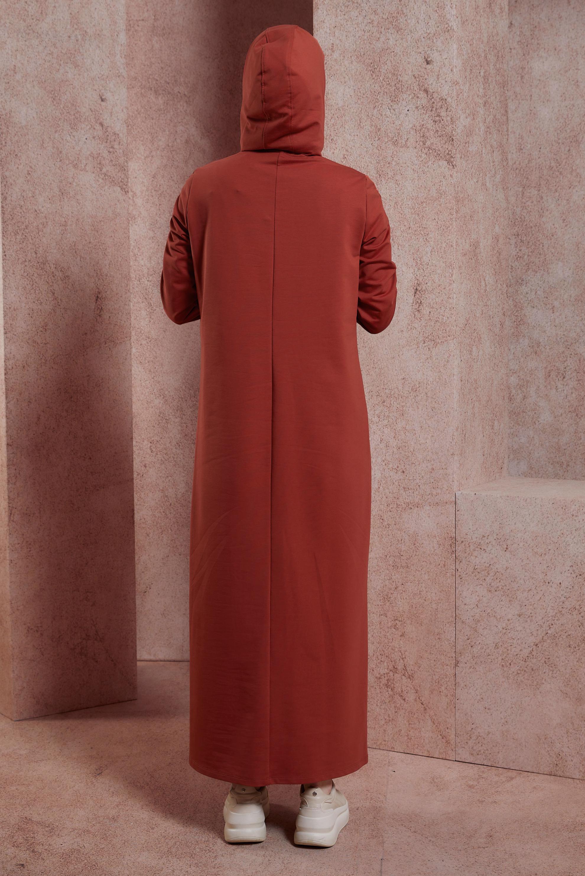 Tesettür giyim TURUNCU KAPÜŞONLU EŞOFMAN ELBİSE 44407