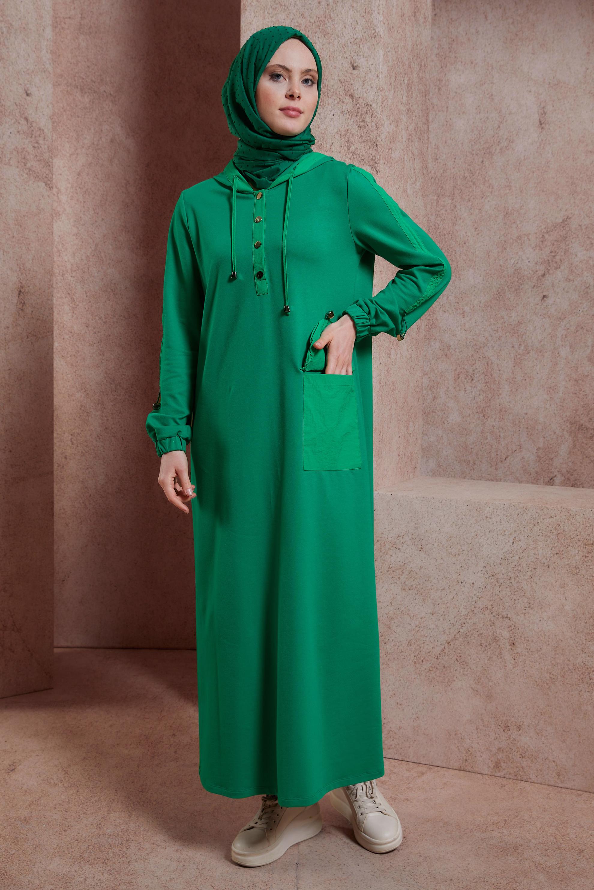 Vêtements hijab VERT ROBE DE SURVÊTEMENT À CAPUCHE 44407