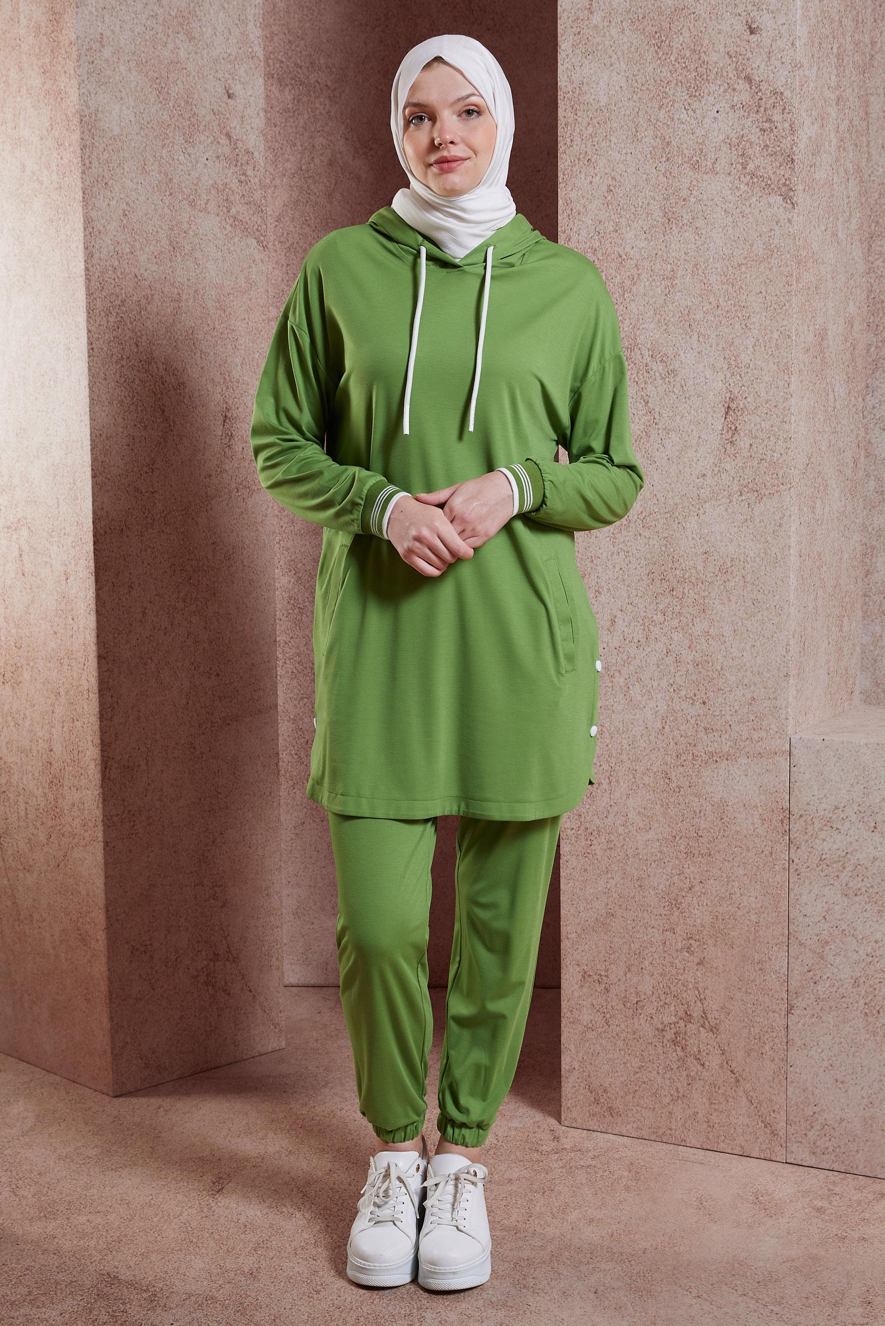 Tesettür giyim YEŞİL KAPÜŞONLU EŞOFMAN TAKIM 44408