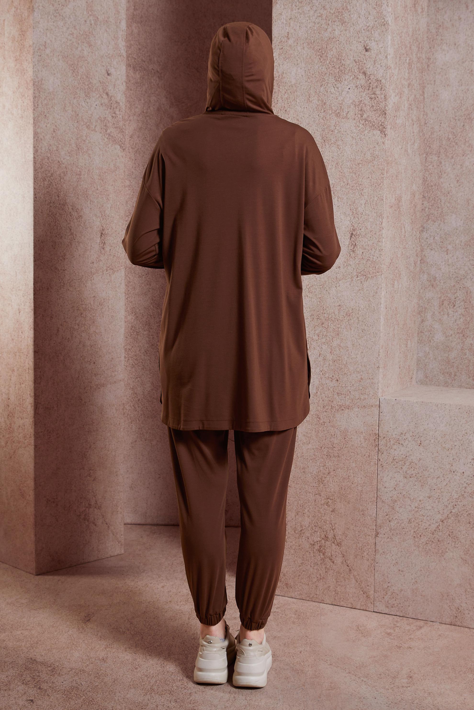 Tesettür giyim KAHVE KAPÜŞONLU EŞOFMAN TAKIM 44408