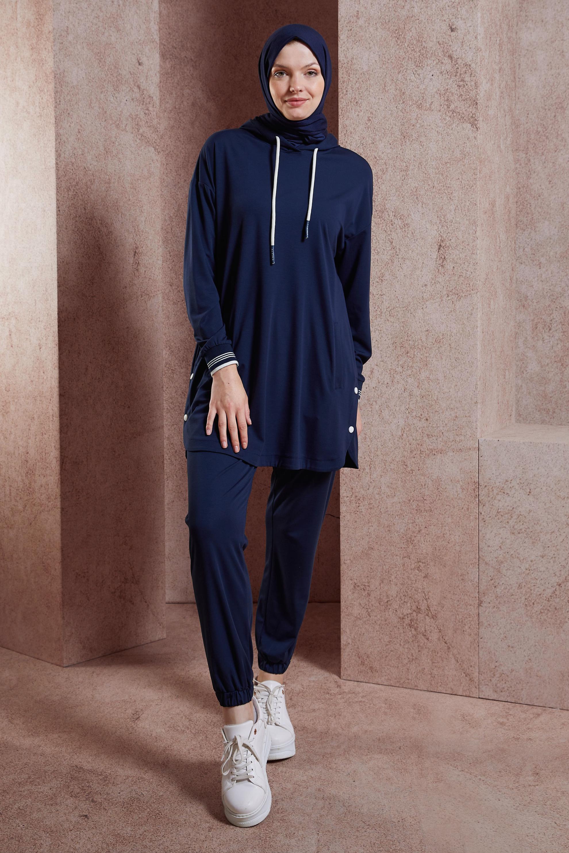 Tesettür giyim LACİVERT KAPÜŞONLU EŞOFMAN TAKIM 44408