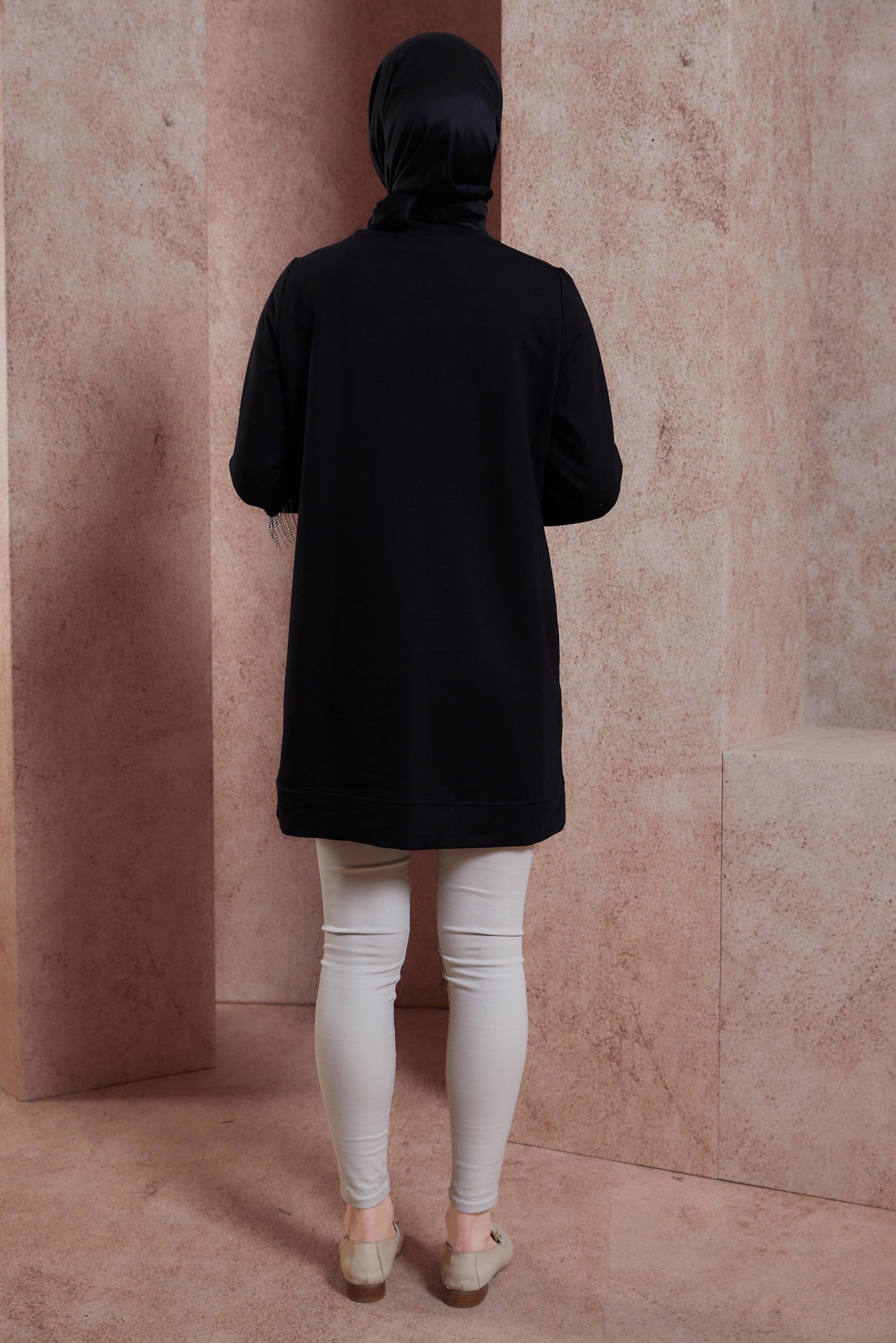 Tesettür giyim SİYAH PÜSKÜLLÜ EŞOFMAN TUNİK 44442