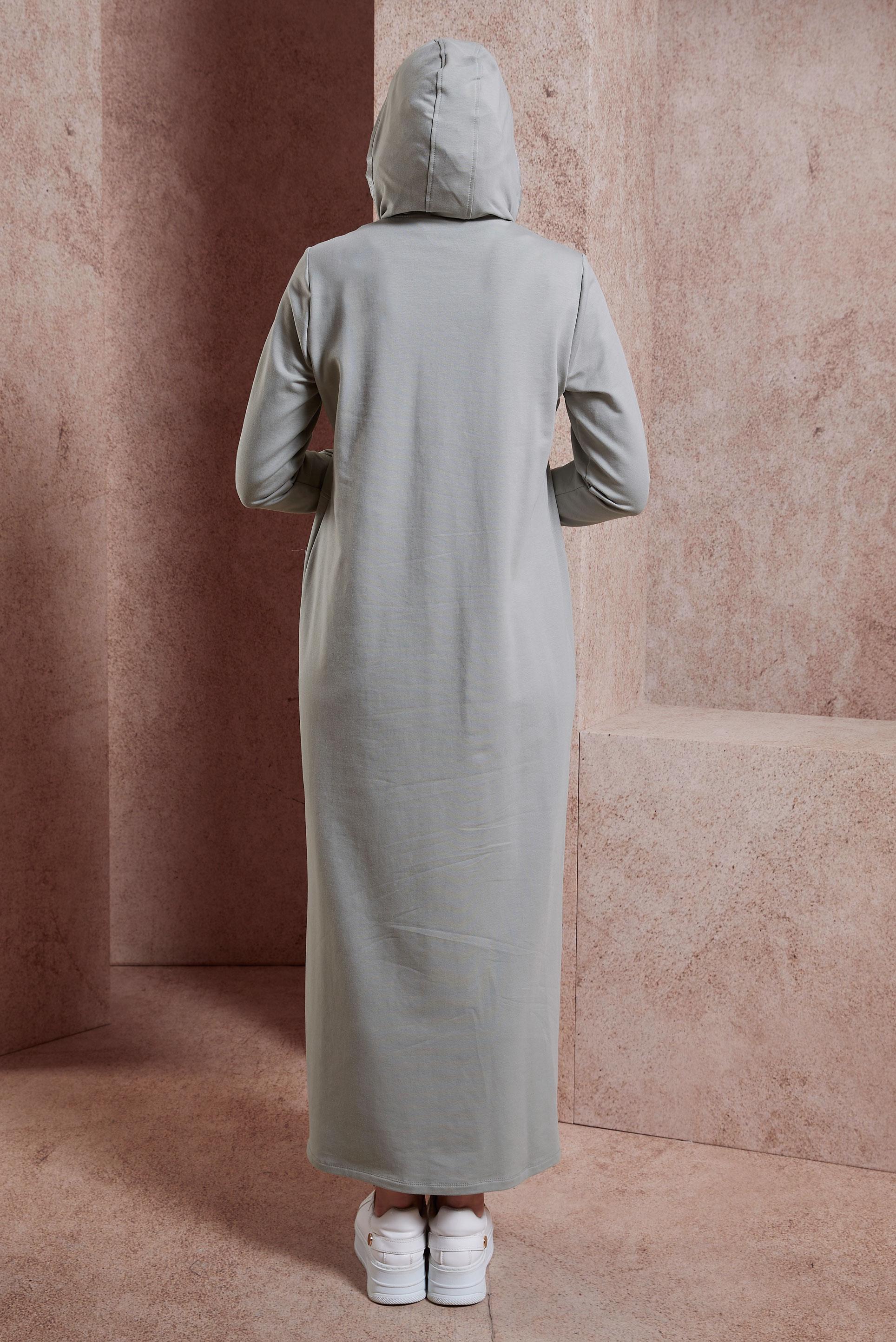 Tesettür giyim GÜMÜŞ KAPÜŞONLU EŞOFMAN ELBİSE 44443