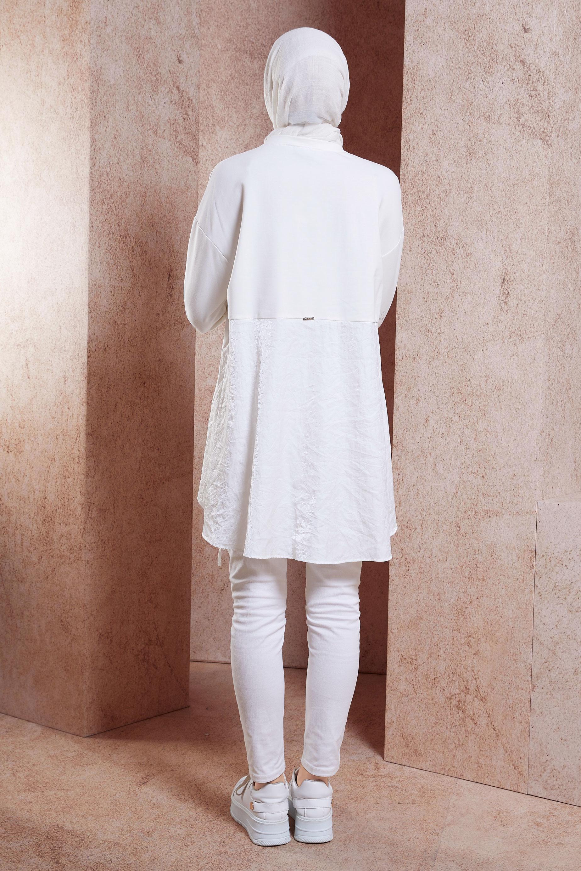 Tesettür giyim BEYAZ TAŞ BASKILI EŞOFMAN TUNİK 44450