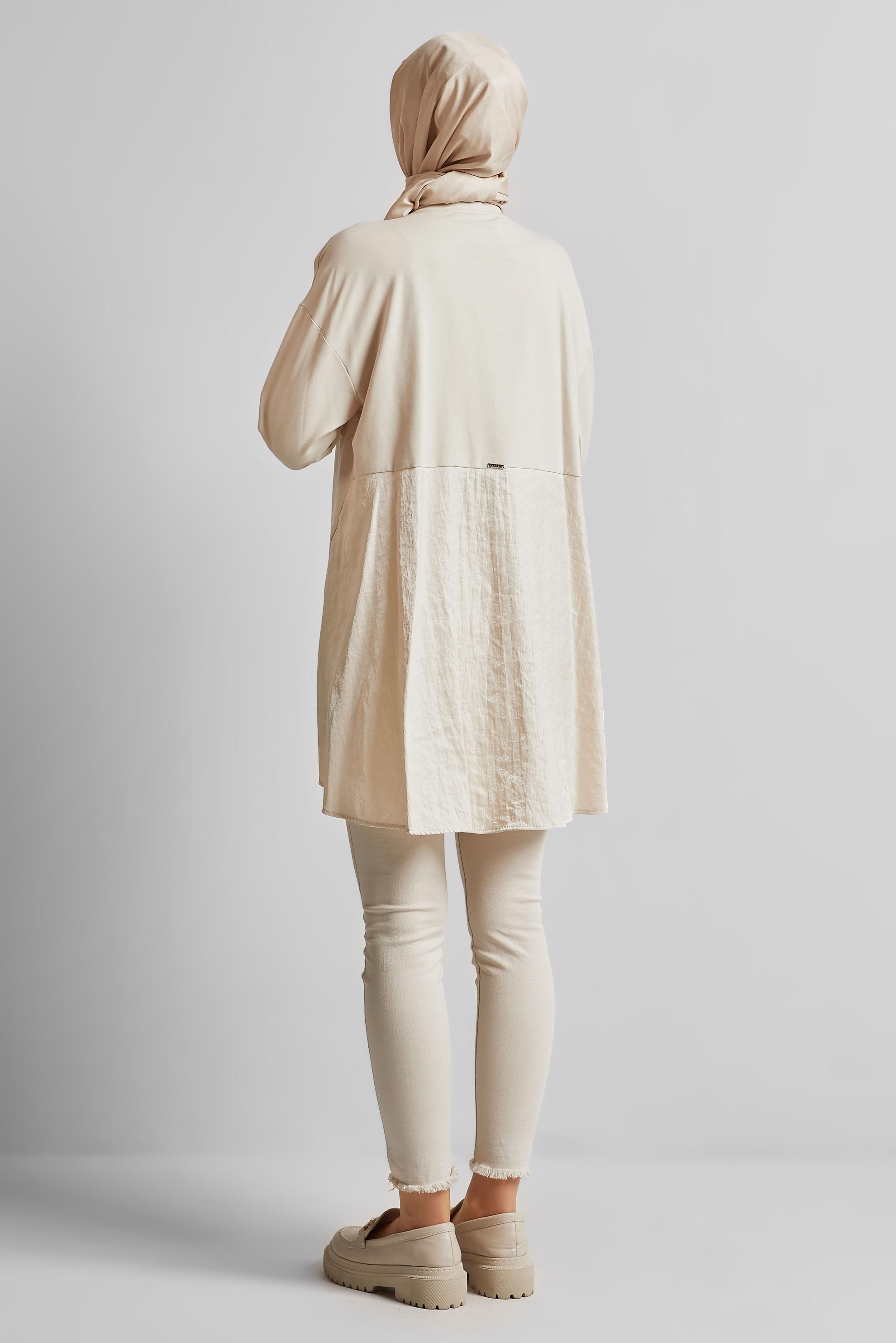 Tesettür giyim BEJ TAŞ BASKILI EŞOFMAN TUNİK 44450