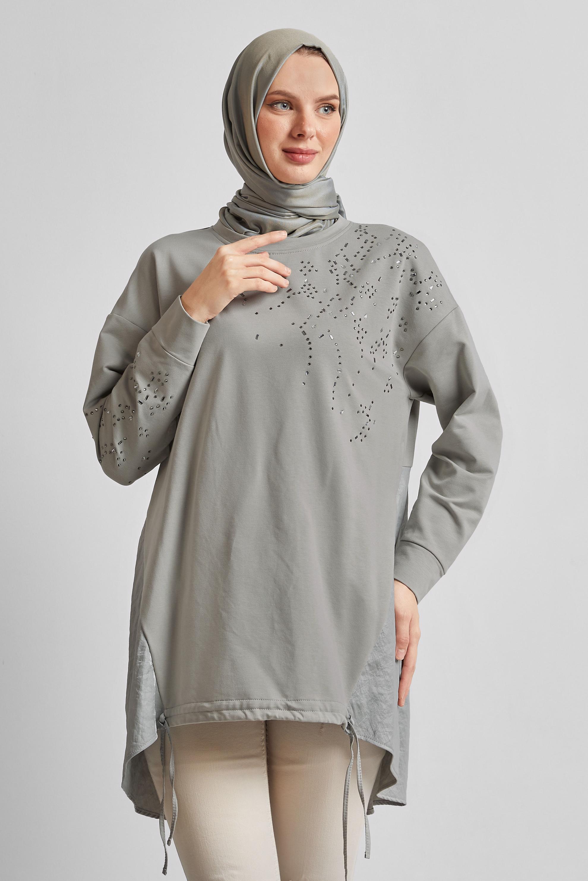 Tesettür giyim GÜMÜŞ TAŞ BASKILI EŞOFMAN TUNİK 44450