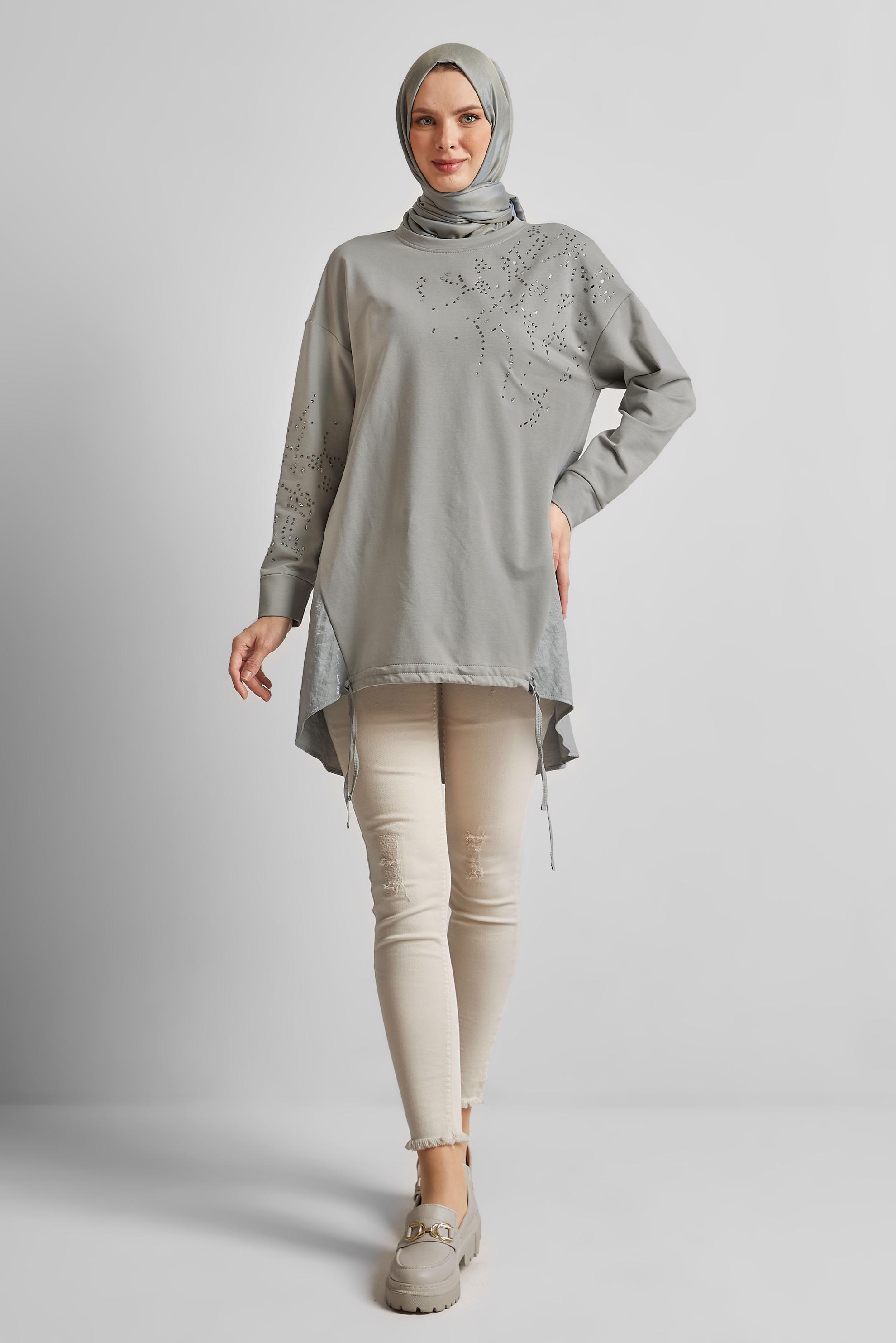 Tesettür giyim GÜMÜŞ TAŞ BASKILI EŞOFMAN TUNİK 44450