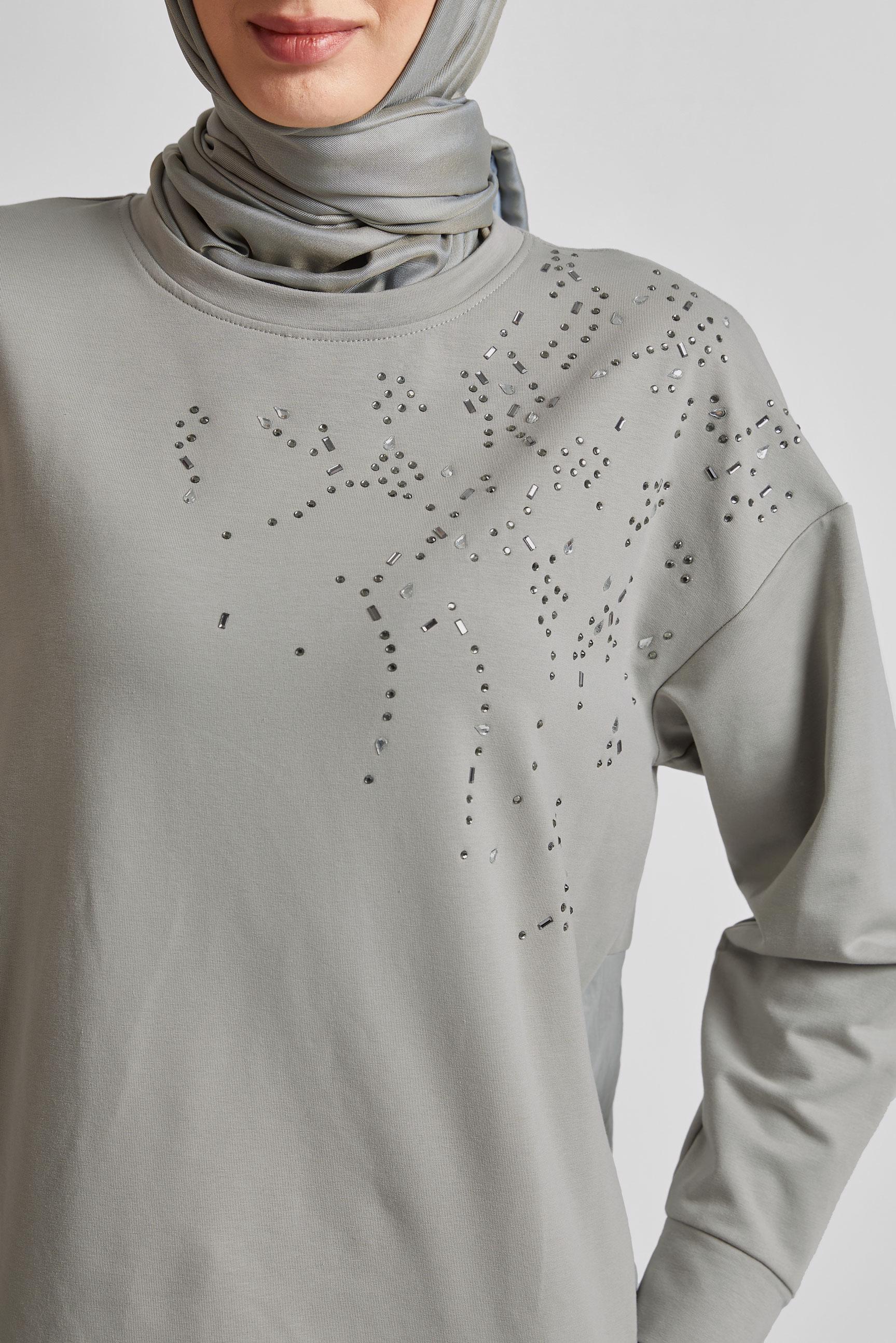 Tesettür giyim GÜMÜŞ TAŞ BASKILI EŞOFMAN TUNİK 44450