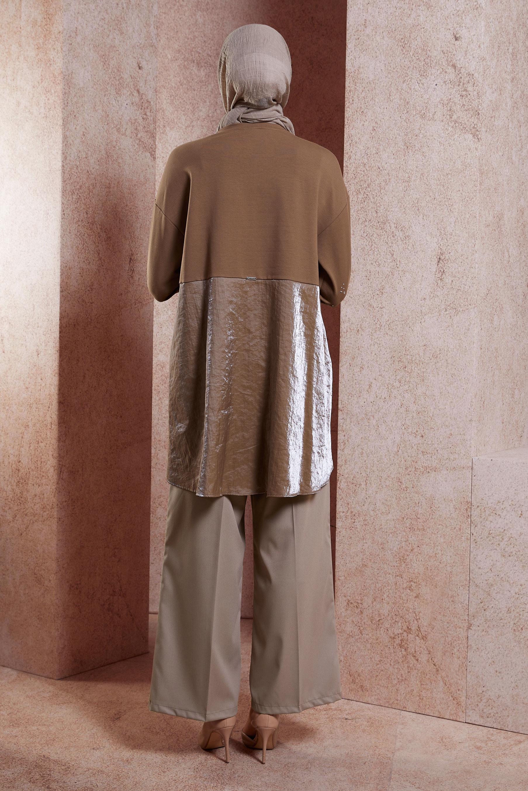 Tesettür giyim KAHVE TAŞ BASKILI EŞOFMAN TUNİK 44450