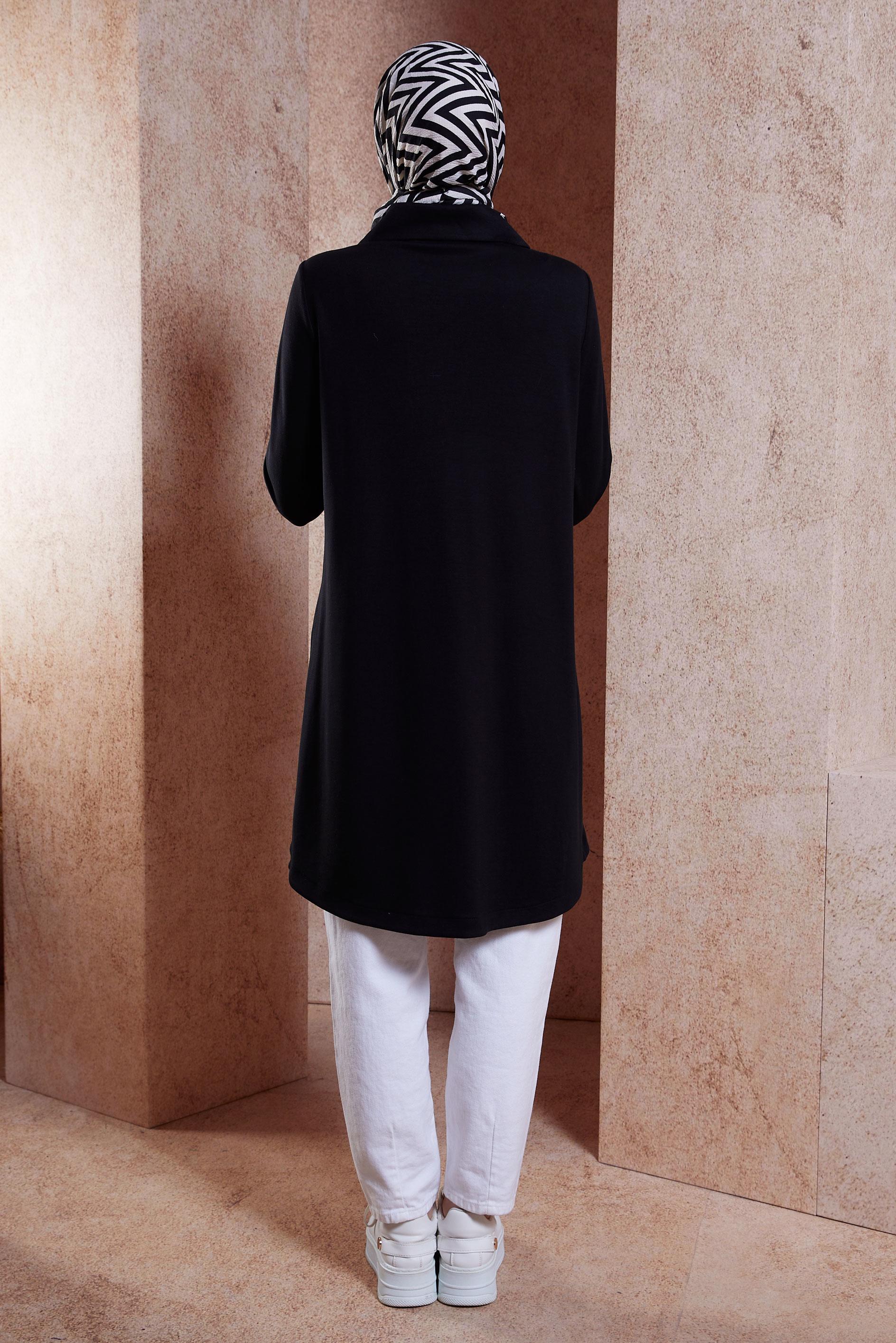 Tesettür giyim SİYAH TAŞ DETAYLI EŞOFMAN TUNİK 44451