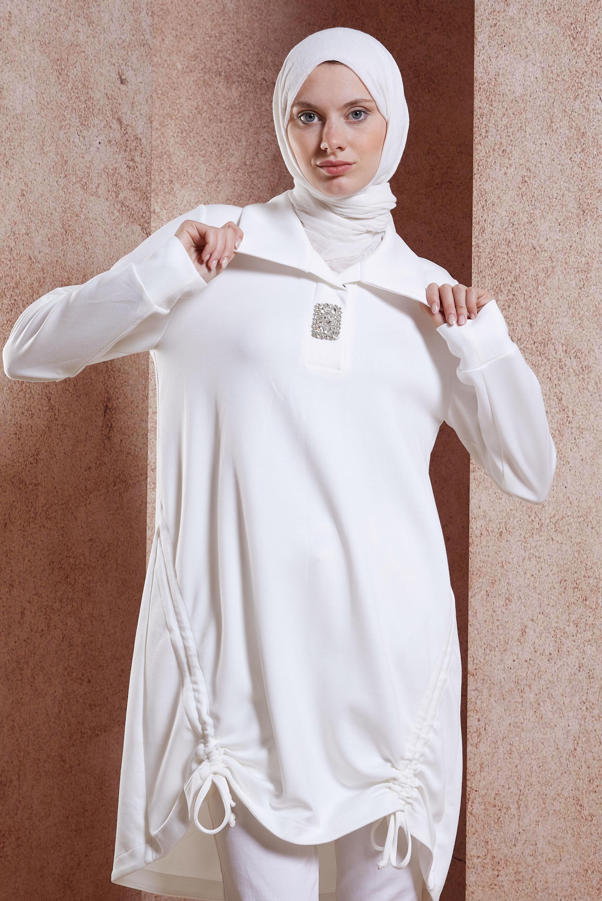 Tesettür giyim BEYAZ TAŞ DETAYLI EŞOFMAN TUNİK 44451