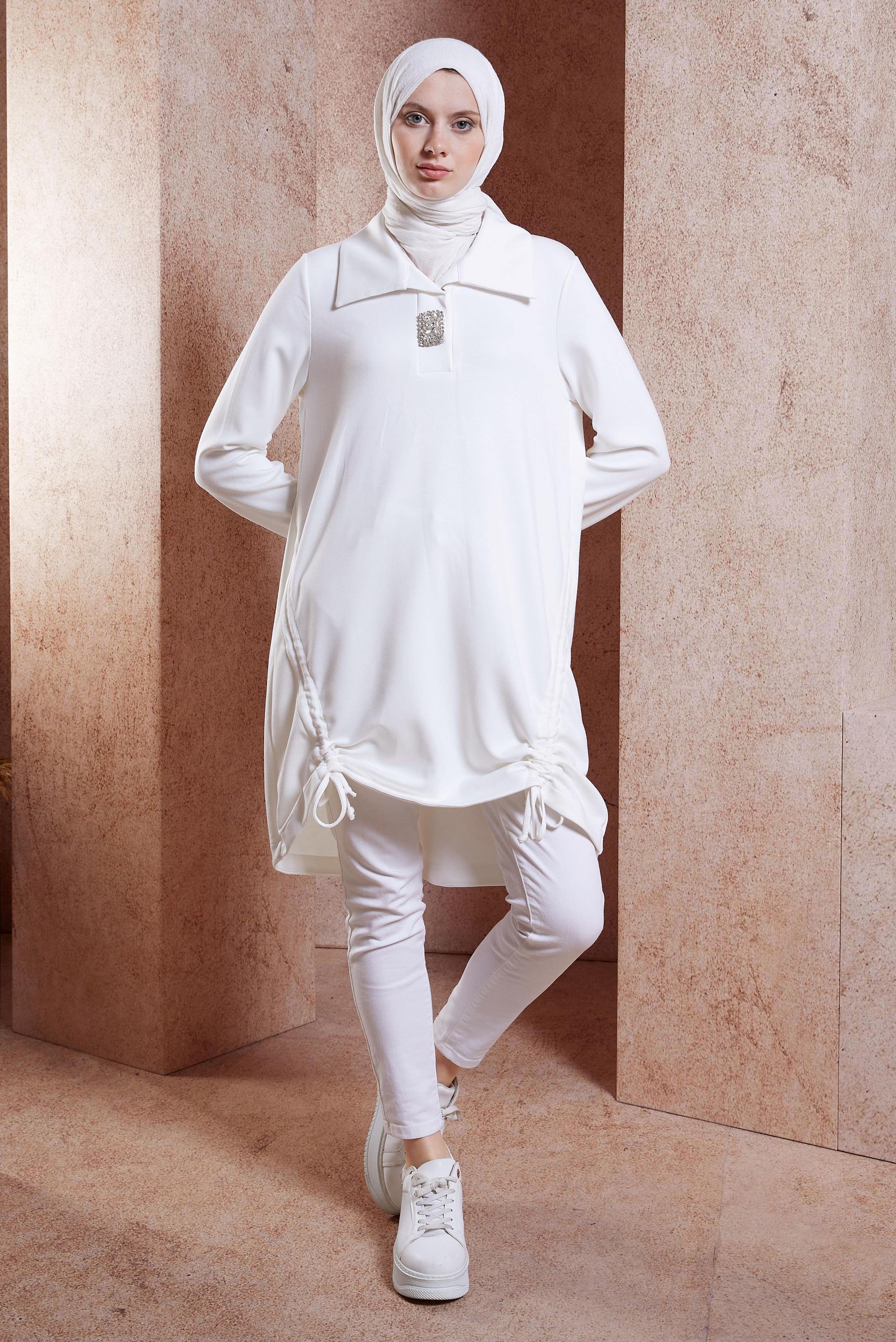 Tesettür giyim BEYAZ TAŞ DETAYLI EŞOFMAN TUNİK 44451