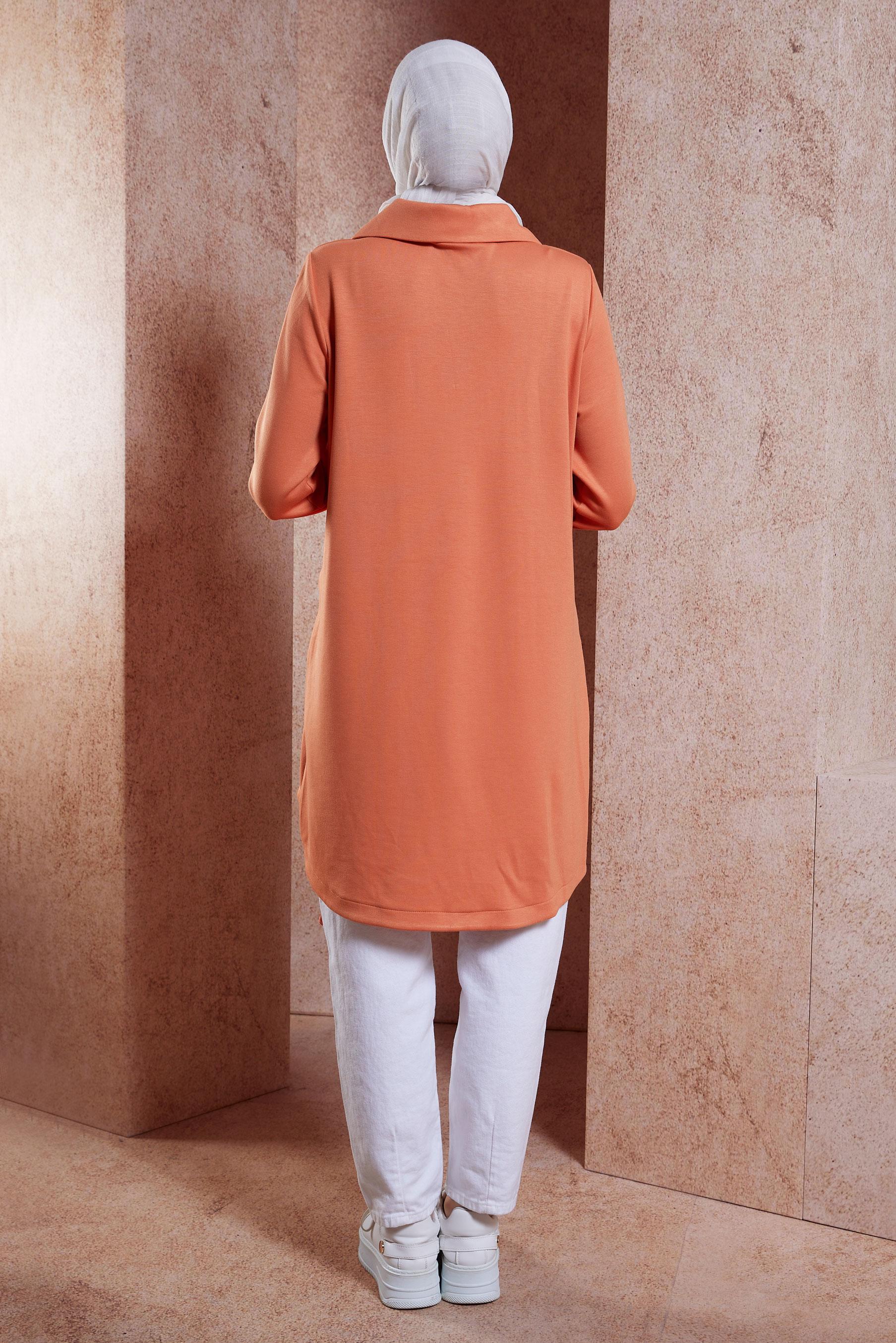 Tesettür giyim TURUNCU TAŞ DETAYLI EŞOFMAN TUNİK 44451