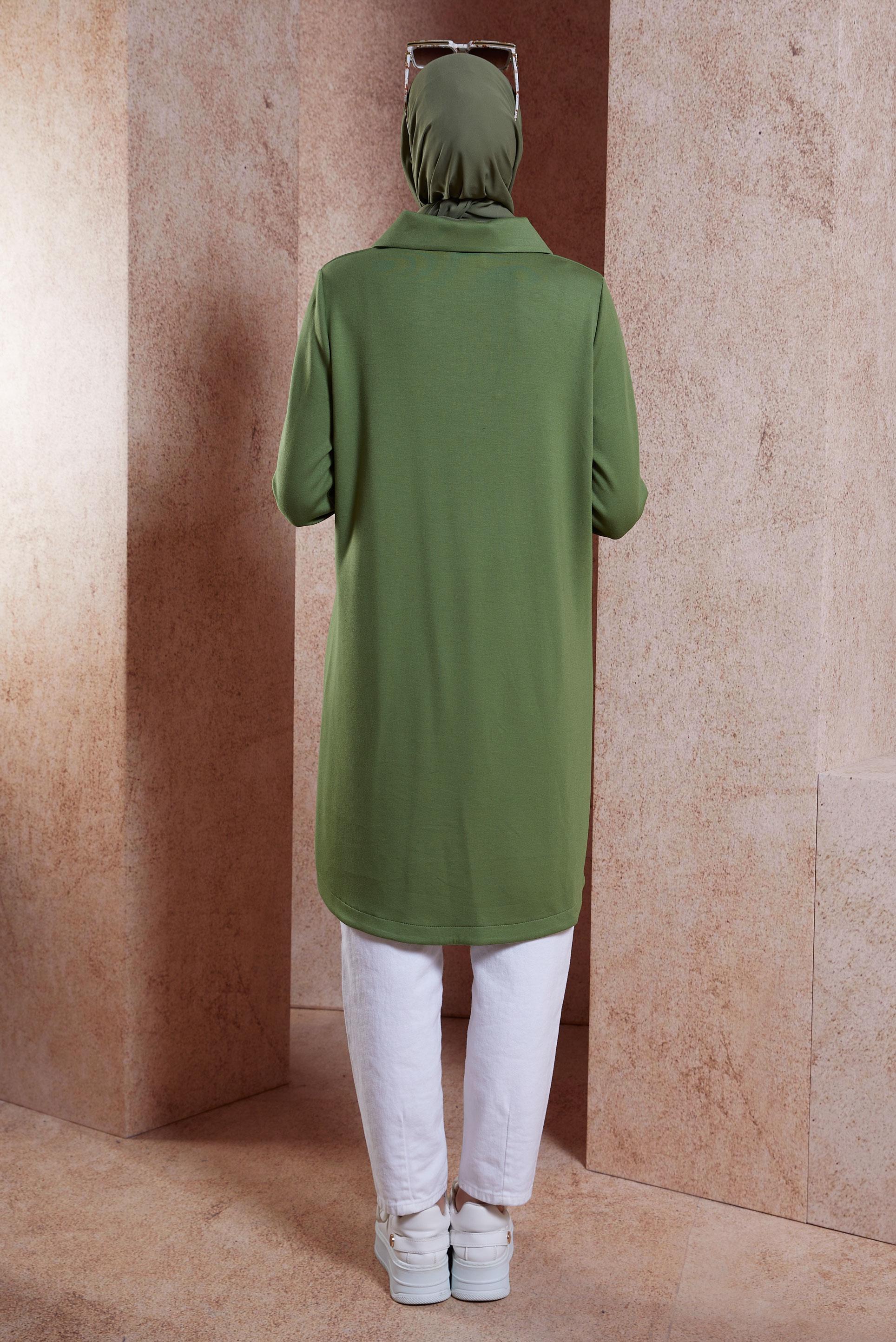 Tesettür giyim HAKİ TAŞ DETAYLI EŞOFMAN TUNİK 44451