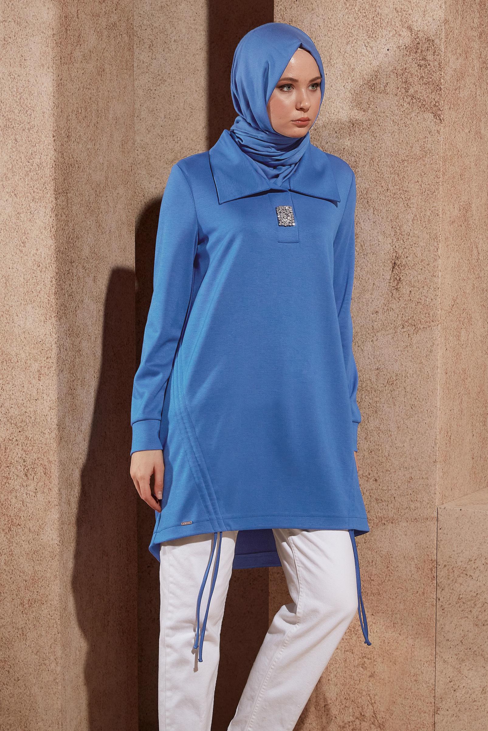 Tesettür giyim LACİVERT TAŞ DETAYLI EŞOFMAN TUNİK 44451