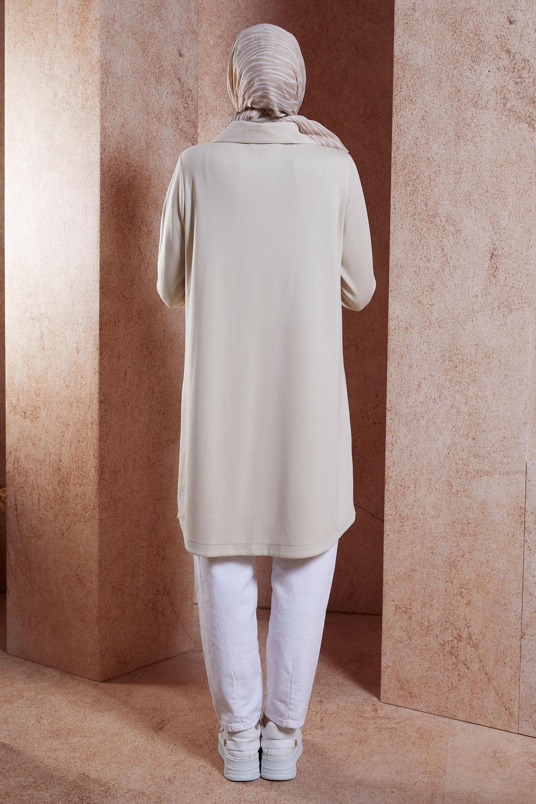 Tesettür giyim BEJ TAŞ DETAYLI EŞOFMAN TUNİK 44451