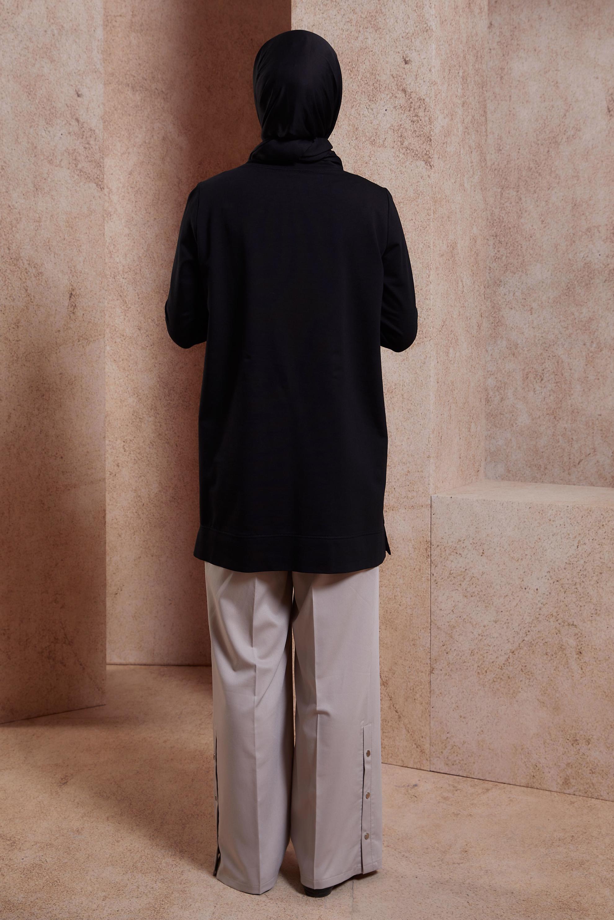 Tesettür giyim SİYAH KUŞGÖZÜ DETAYLI EŞOFMAN TUNİK 44452