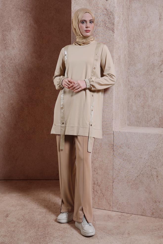 Tesettür giyim  KUŞGÖZÜ DETAYLI EŞOFMAN TUNİK 44452 - ALVİNA