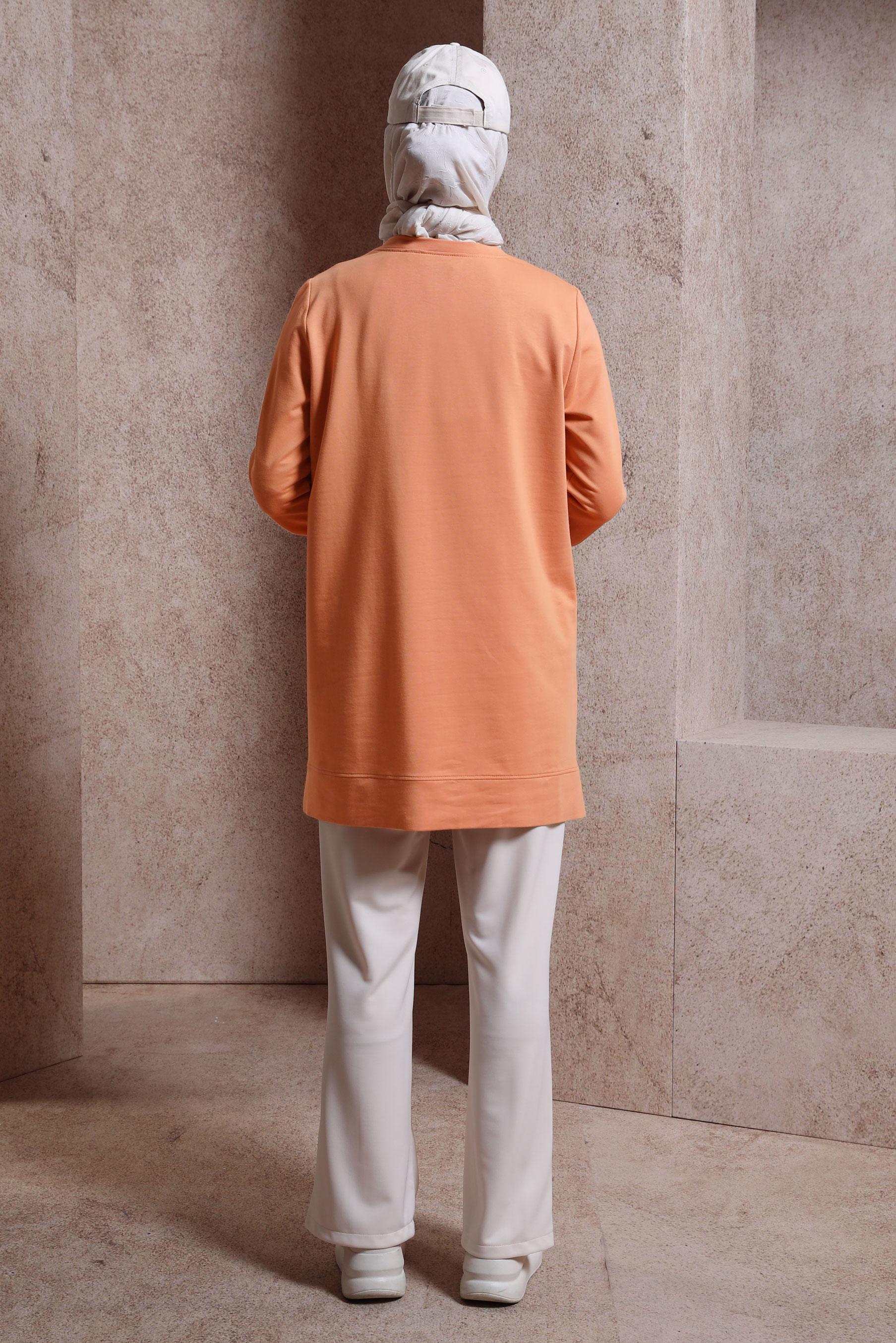 Tesettür giyim TURUNCU KUŞGÖZÜ DETAYLI EŞOFMAN TUNİK 44452