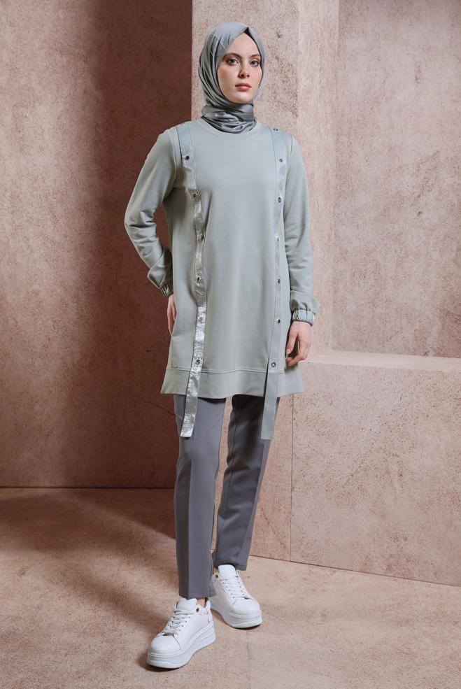 Tesettür giyim  KUŞGÖZÜ DETAYLI EŞOFMAN TUNİK 44452 - ALVİNA