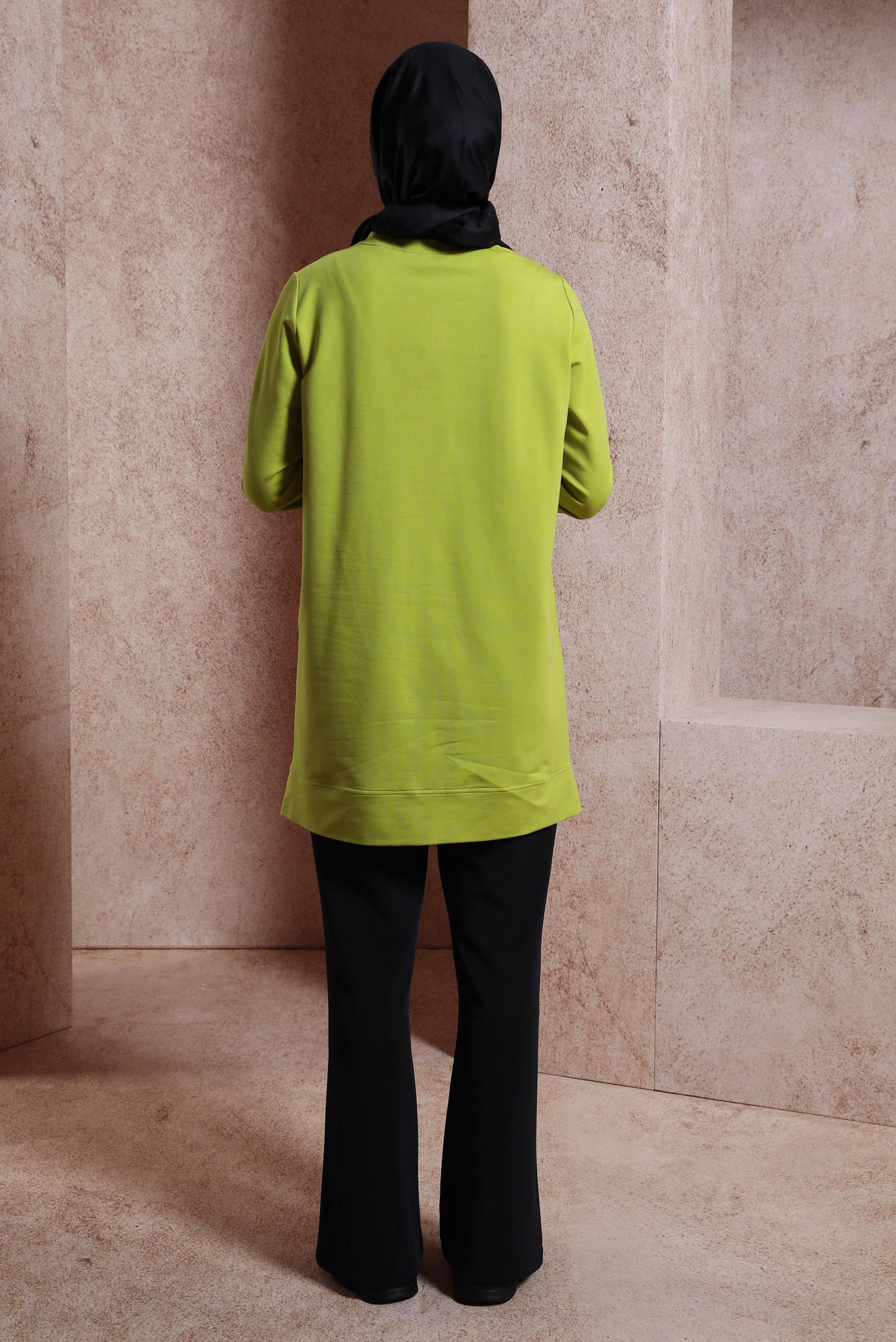 Tesettür giyim YEŞİL KUŞGÖZÜ DETAYLI EŞOFMAN TUNİK 44452