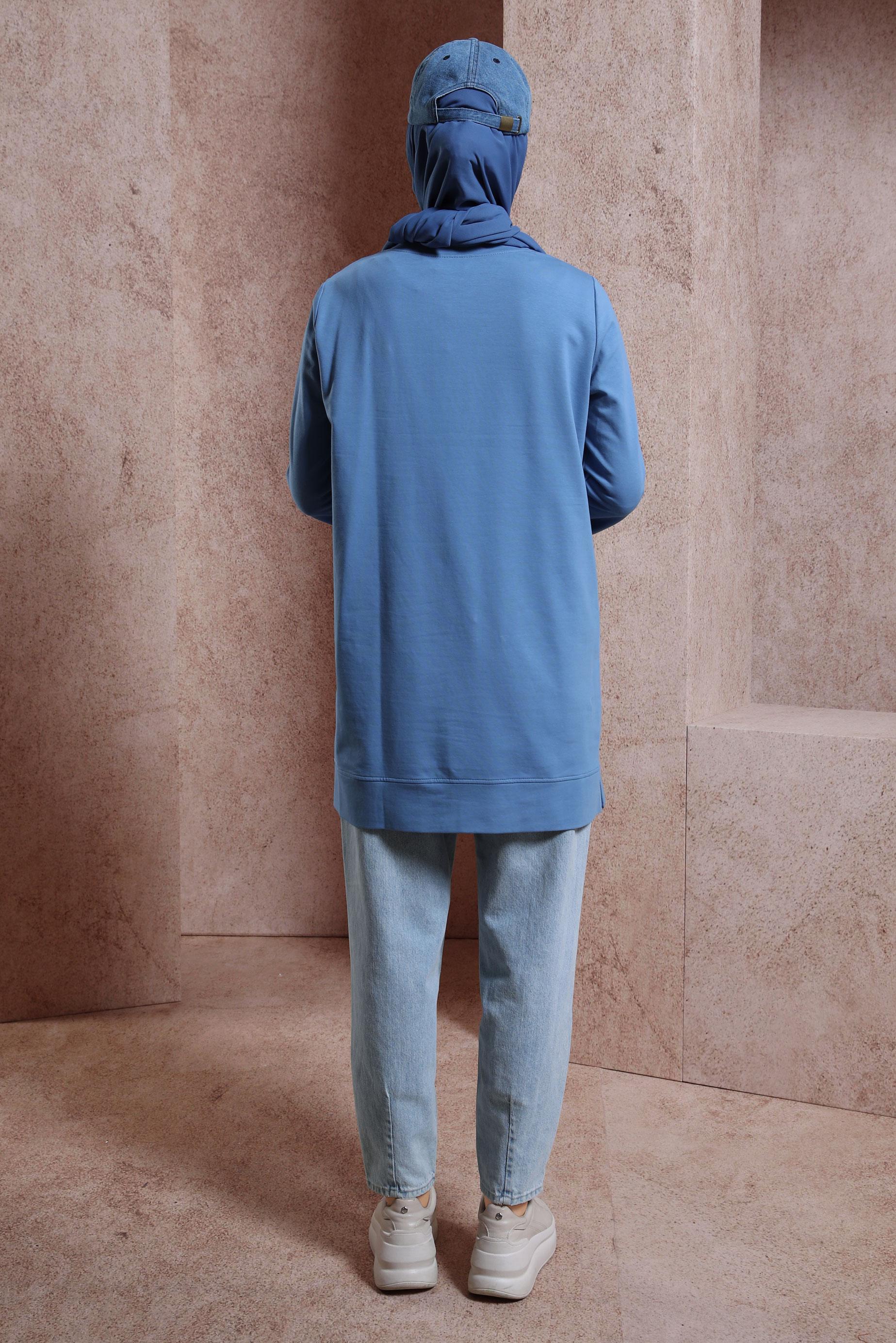 Tesettür giyim MAVİ KUŞGÖZÜ DETAYLI EŞOFMAN TUNİK 44452