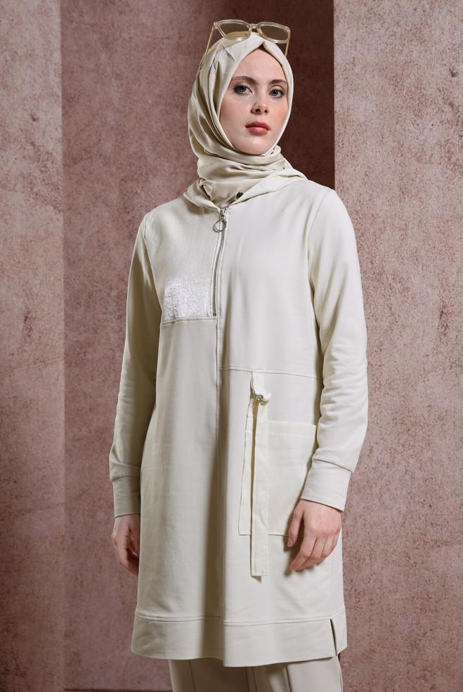 Tesettür giyim  KAPÜŞONLU EŞOFMAN TUNİK 44453 - ALVİNA