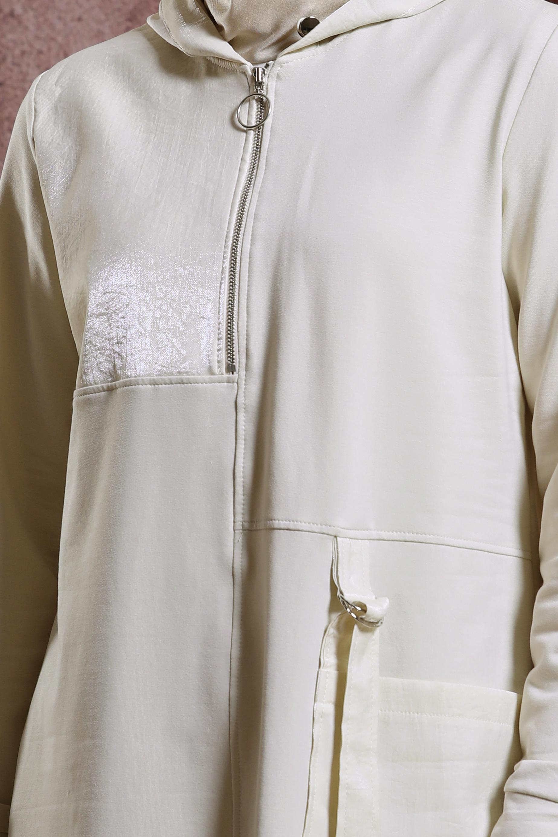 Tesettür giyim BEJ KAPÜŞONLU EŞOFMAN TUNİK 44453