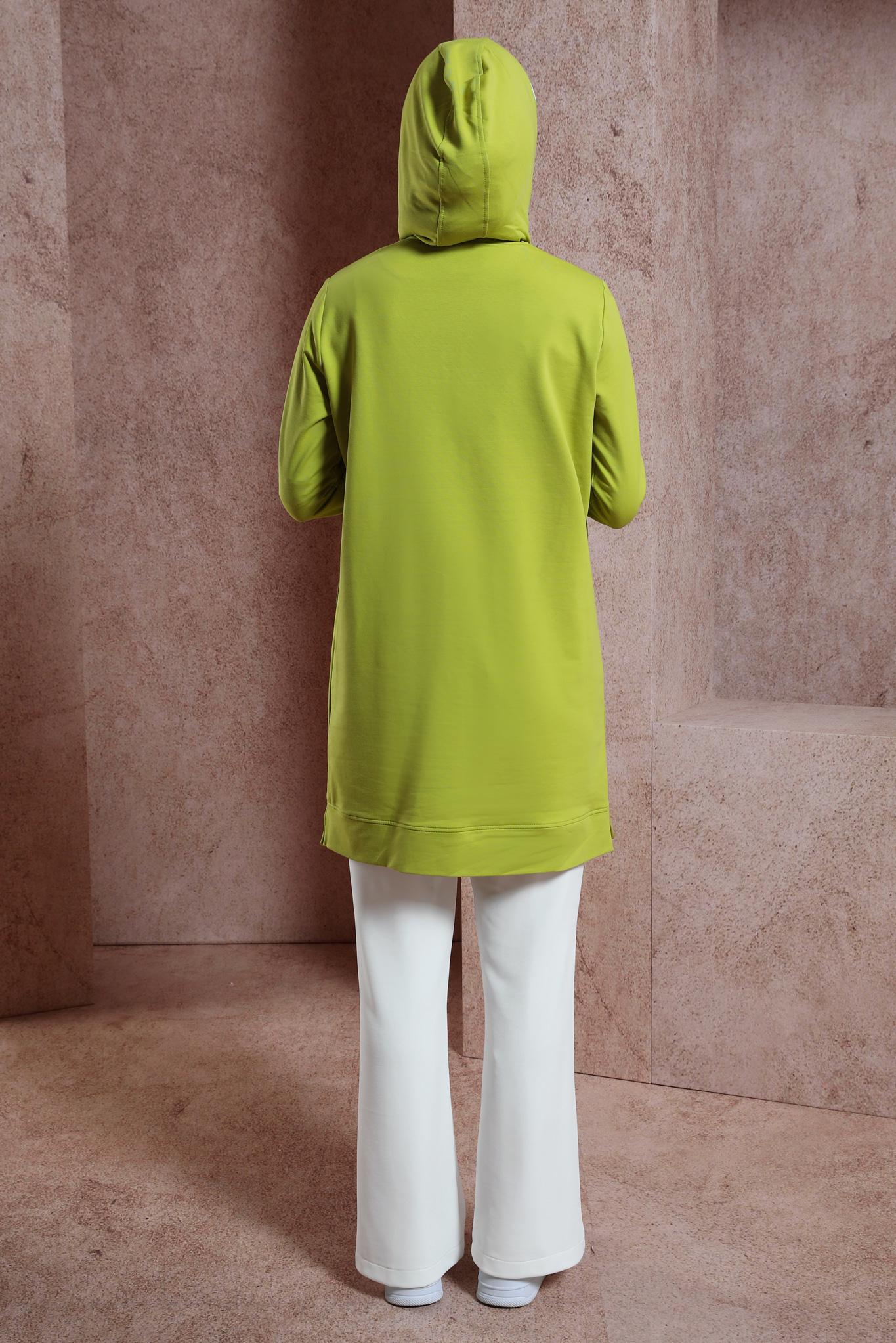 Tesettür giyim YEŞİL KAPÜŞONLU EŞOFMAN TUNİK 44453