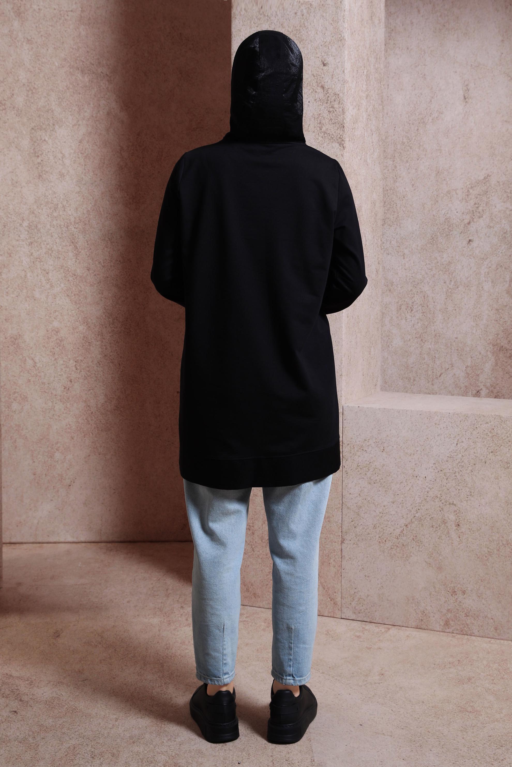 Tesettür giyim SİYAH KAPÜŞONLU EŞOFMAN TUNİK 44484