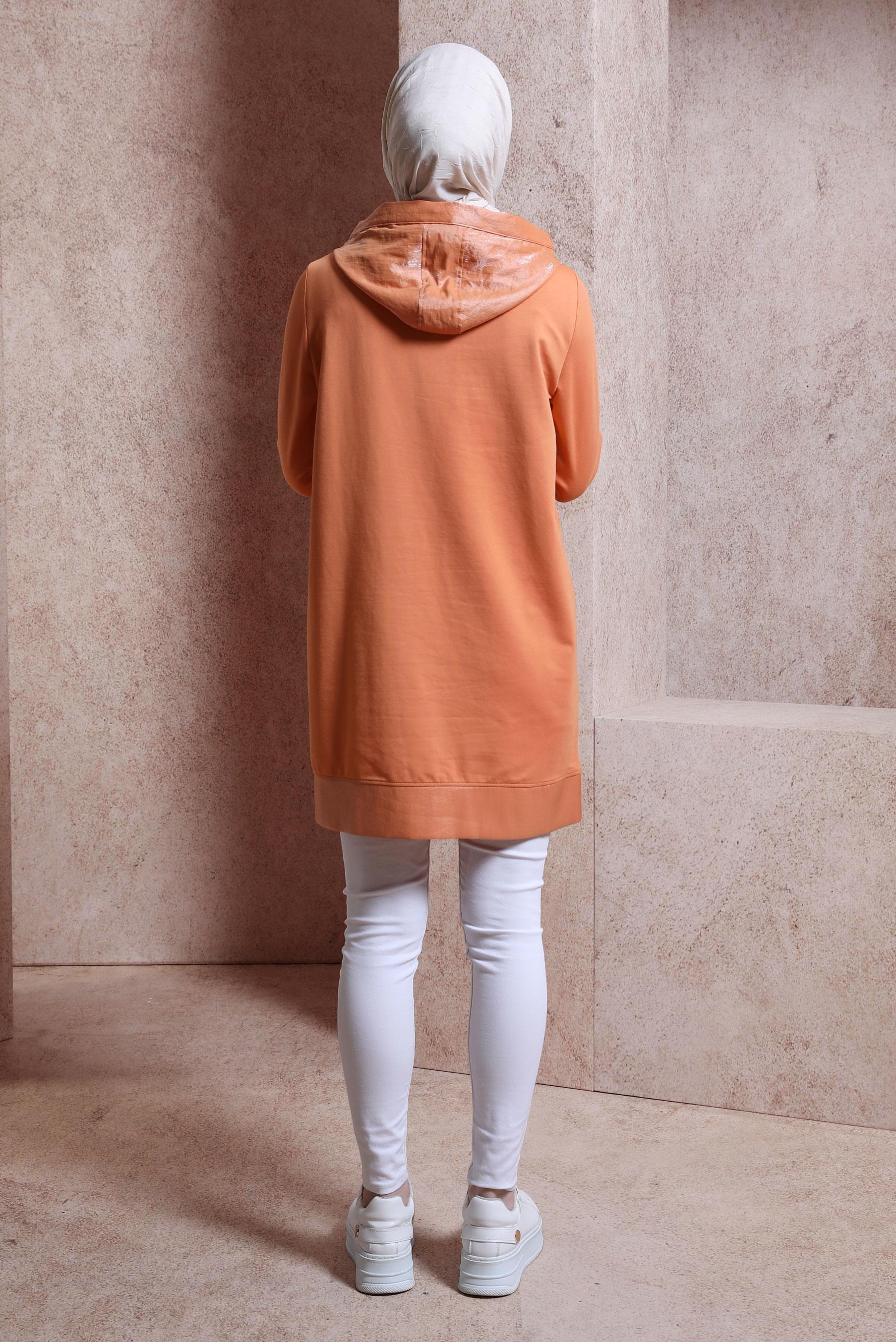 Tesettür giyim TURUNCU KAPÜŞONLU EŞOFMAN TUNİK 44484