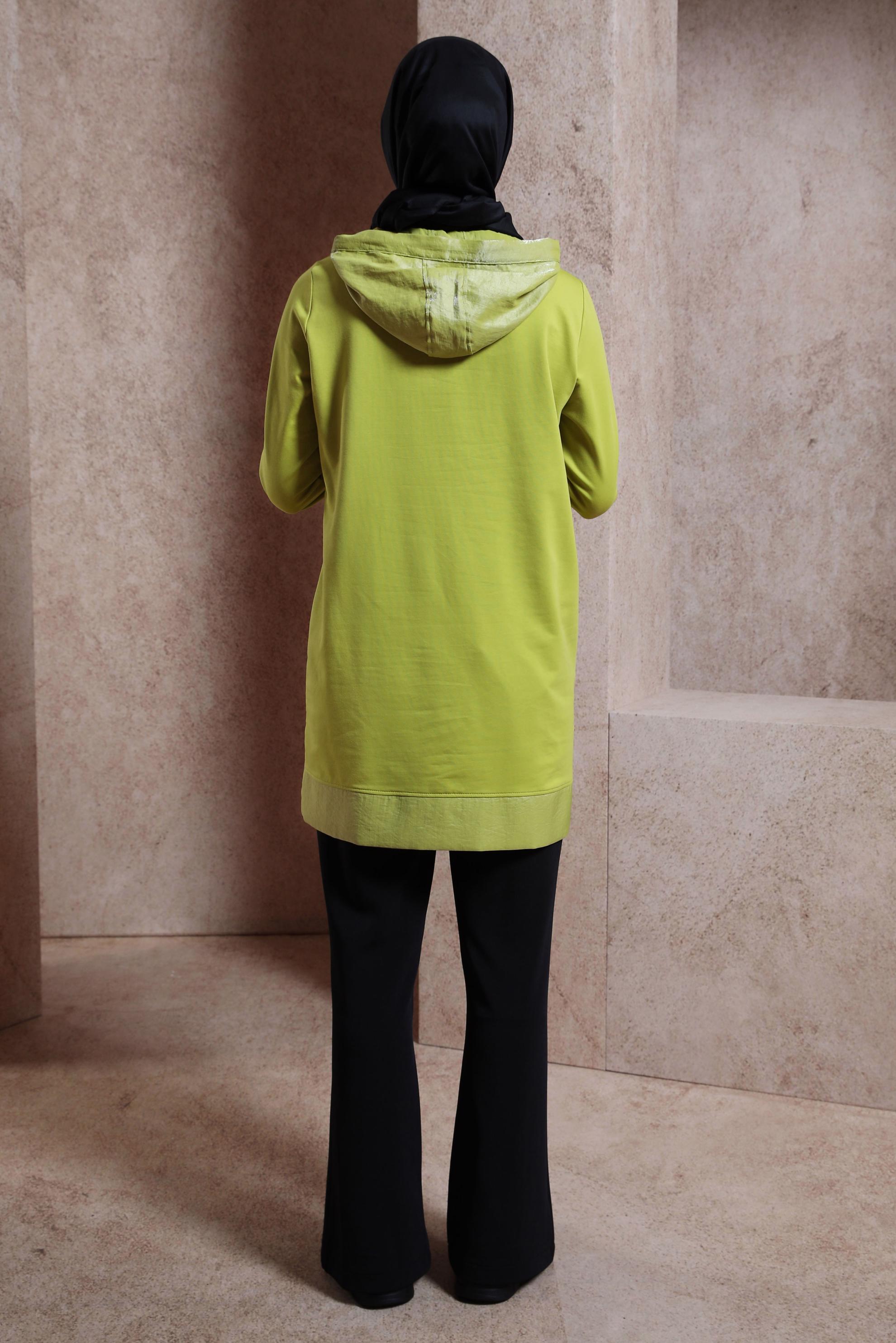 Tesettür giyim YEŞİL KAPÜŞONLU EŞOFMAN TUNİK 44484