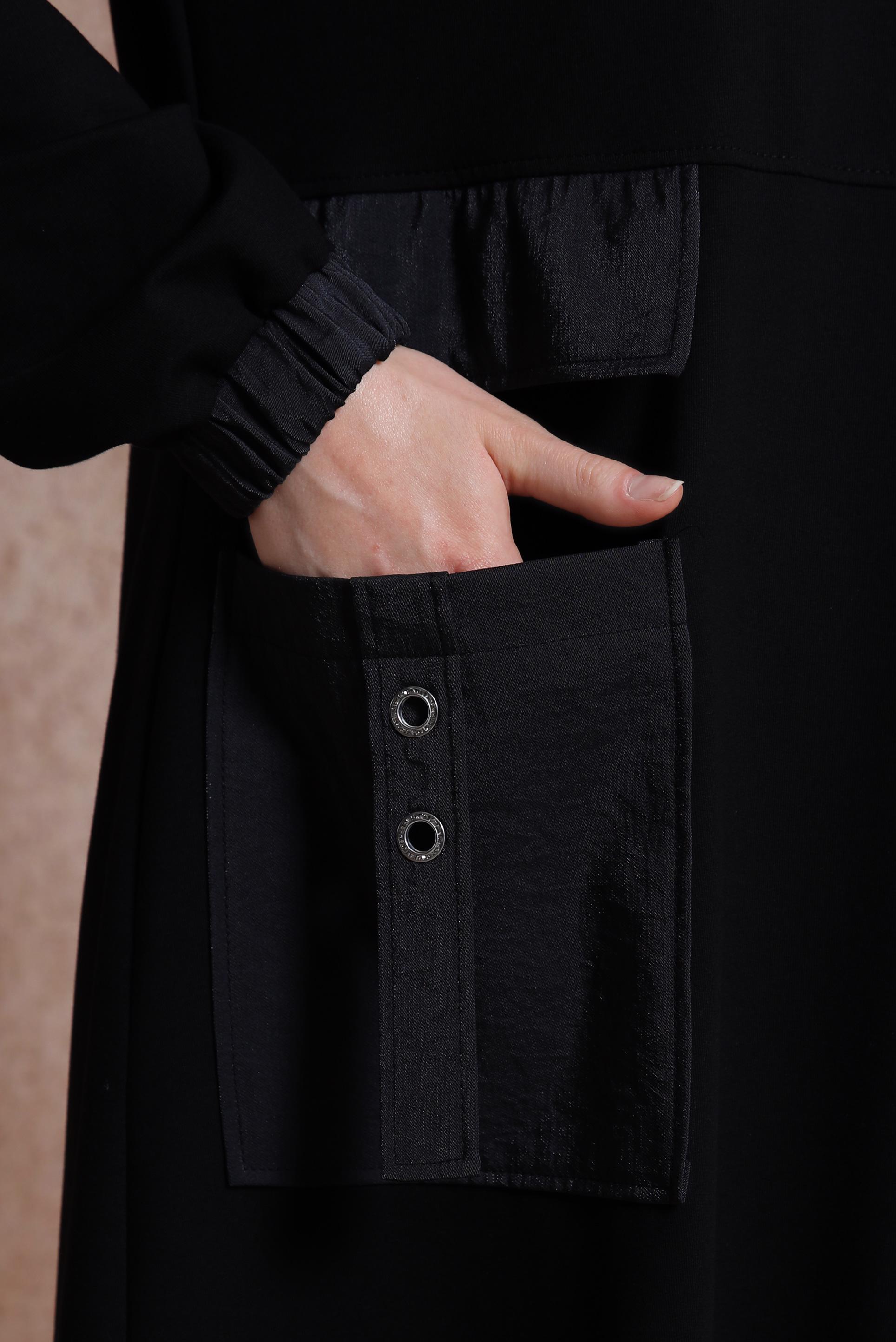 Tesettür giyim SİYAH CEP DETAYLI EŞOFMAN ELBİSE 44486