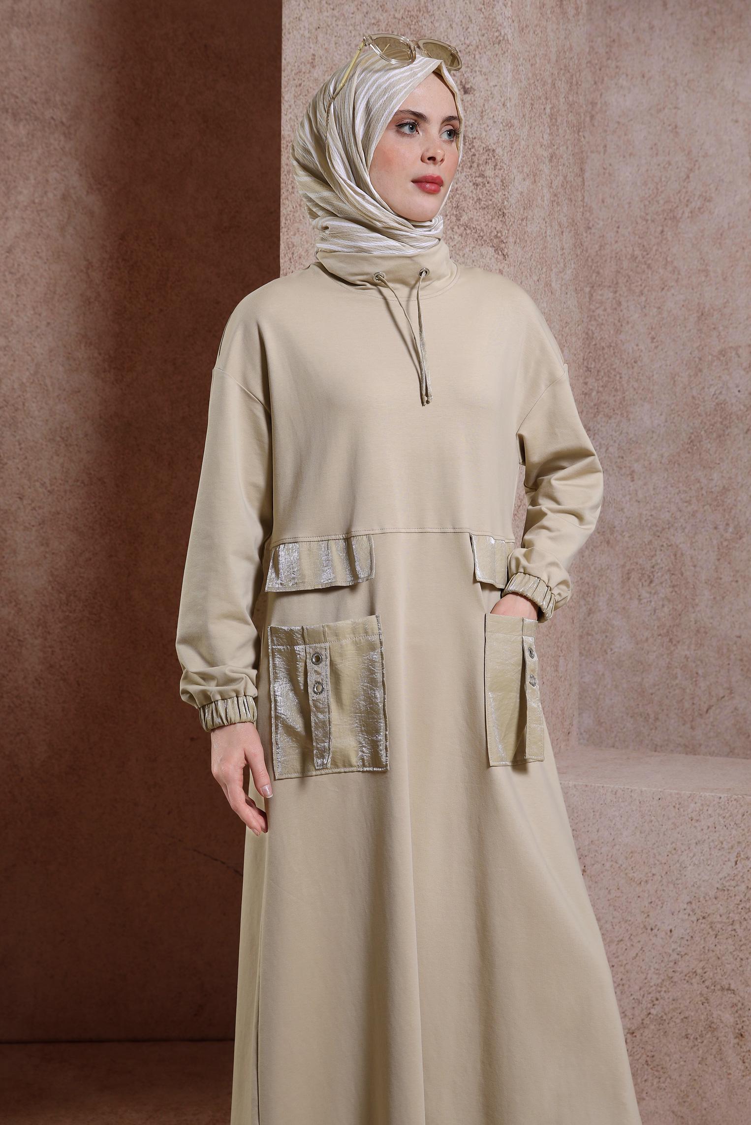 Vêtements hijab BEIGE ROBE DE SURVÊTEMENT AVEC POCHE 44486