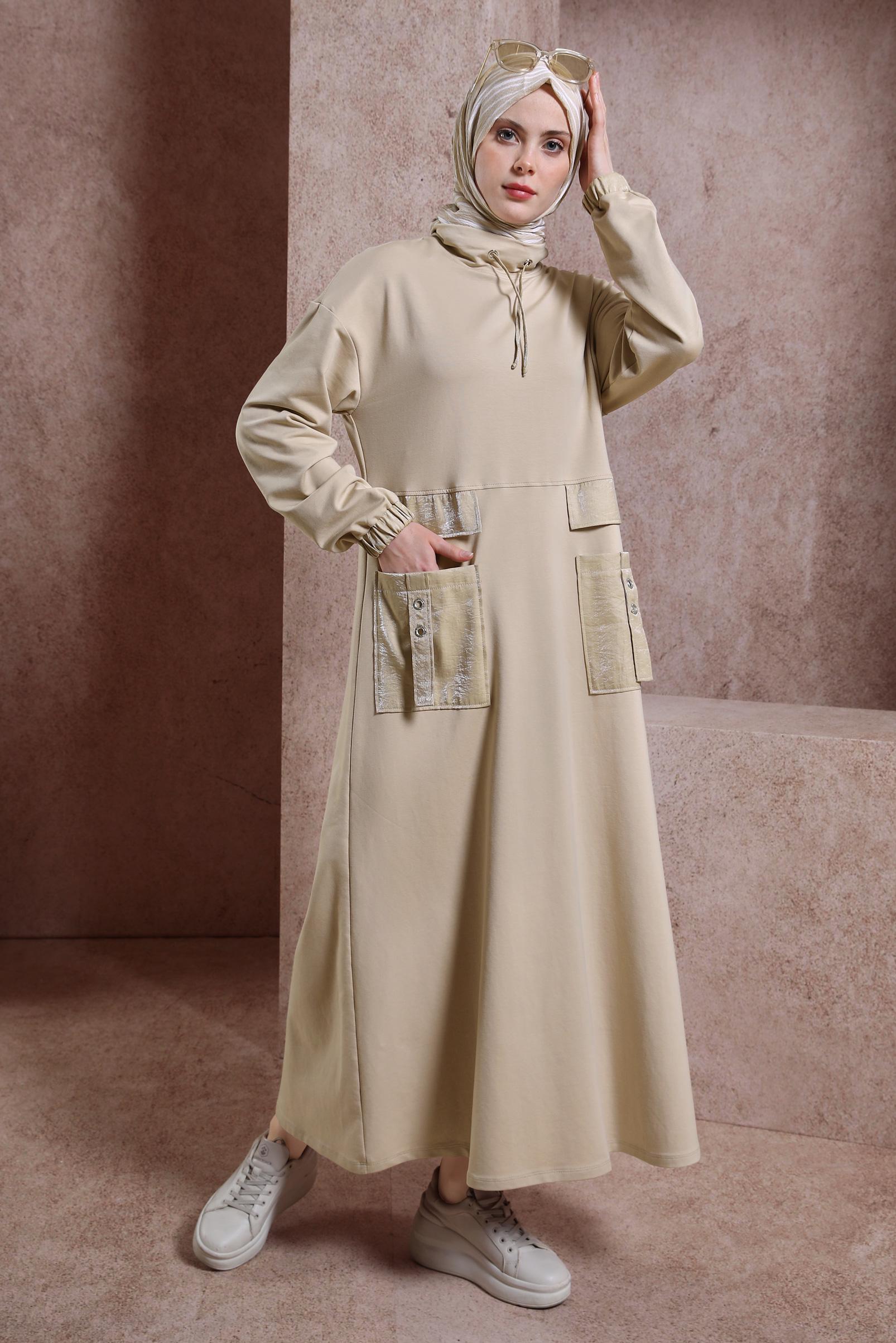 Vêtements hijab BEIGE ROBE DE SURVÊTEMENT AVEC POCHE 44486