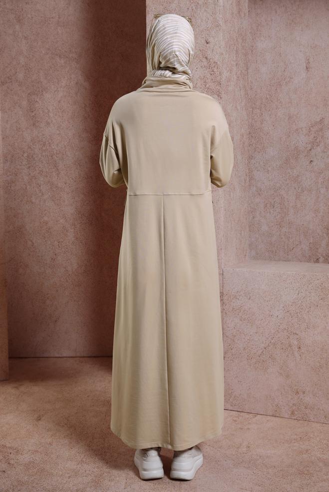 Tesettür giyim BEJ CEP DETAYLI EŞOFMAN ELBİSE 44486 - ALVİNA