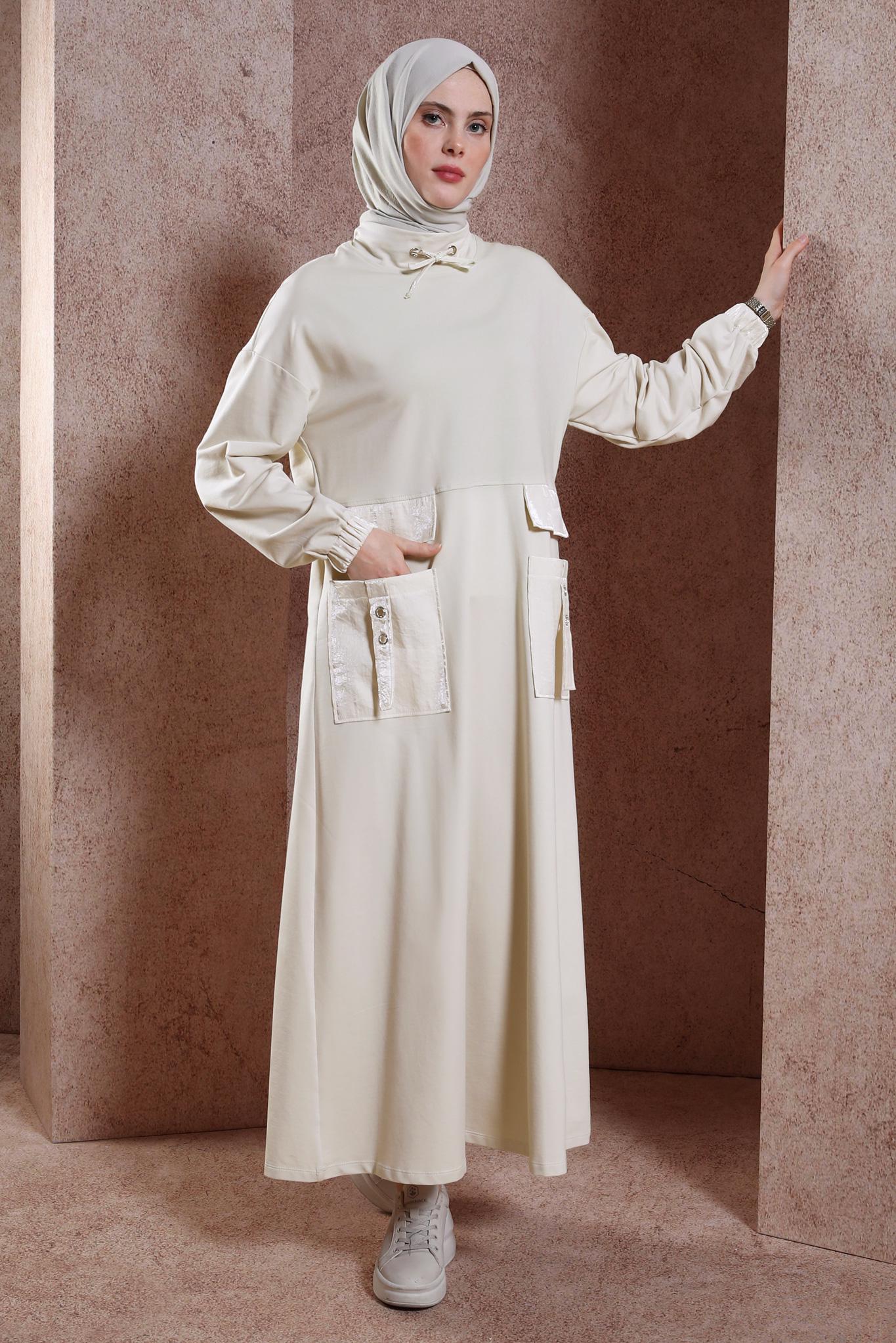 Vêtements hijab BEIGE ROBE DE SURVÊTEMENT AVEC POCHE 44486