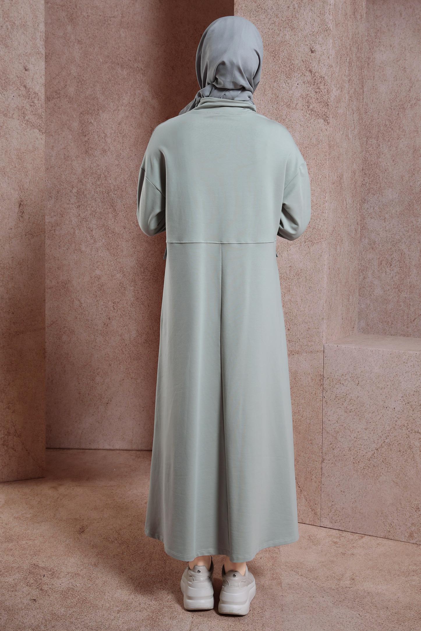 Tesettür giyim GÜMÜŞ CEP DETAYLI EŞOFMAN ELBİSE 44486