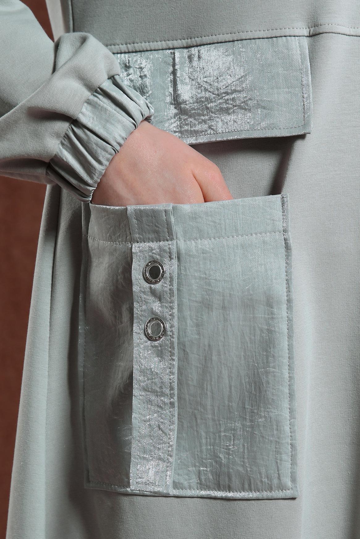 Tesettür giyim GÜMÜŞ CEP DETAYLI EŞOFMAN ELBİSE 44486